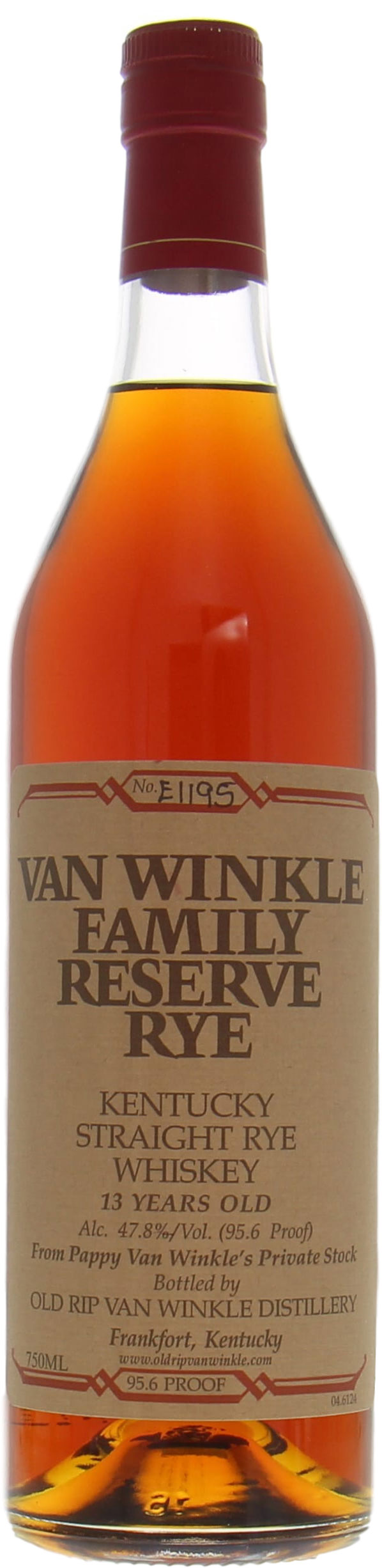 Van Winkle - Rye 13 Years Old Family Reserve No. E1195 95.6 Proof 47.8% NV Perfect