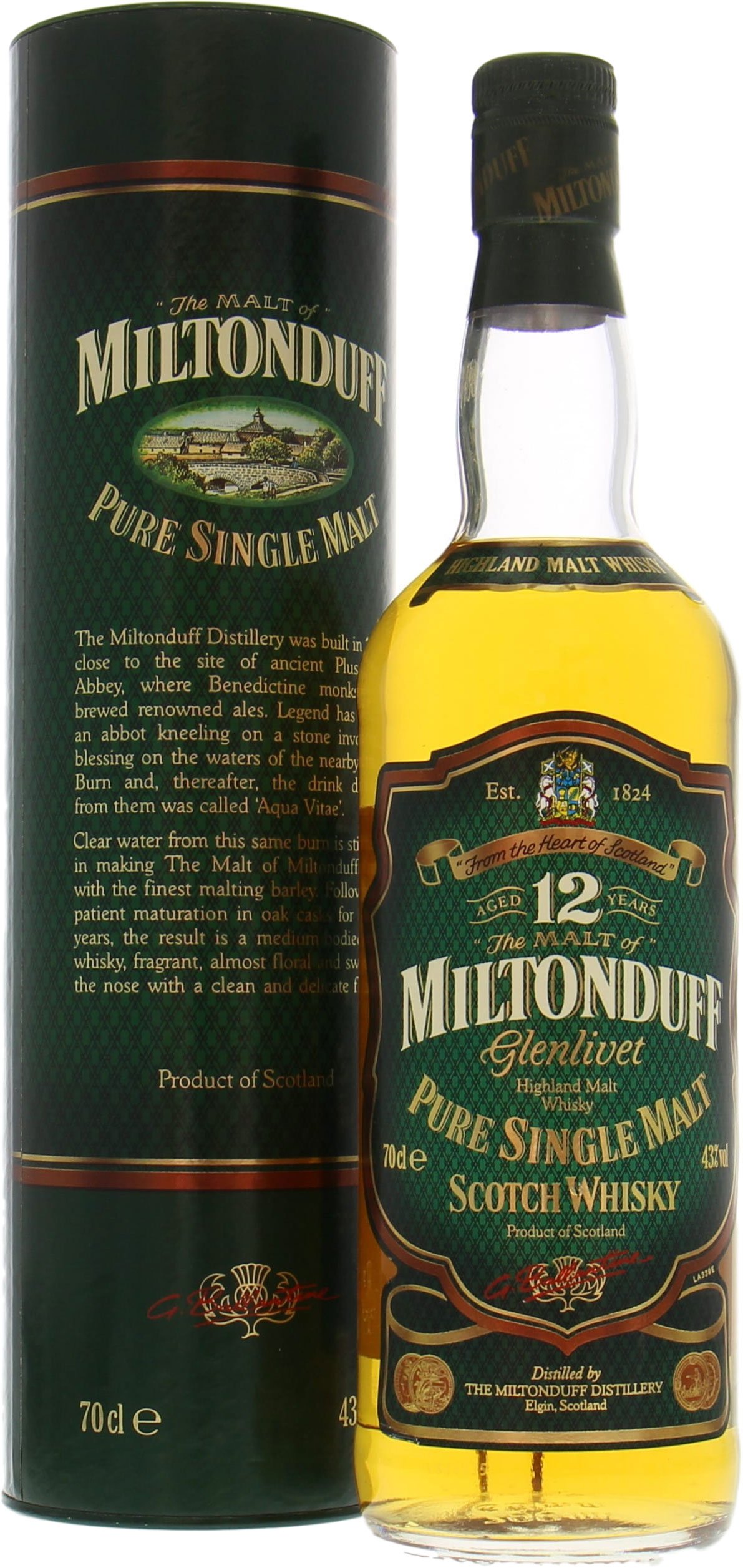 Miltonduff - 12 Years Old Pure Single Malt 43% NV In Original Container