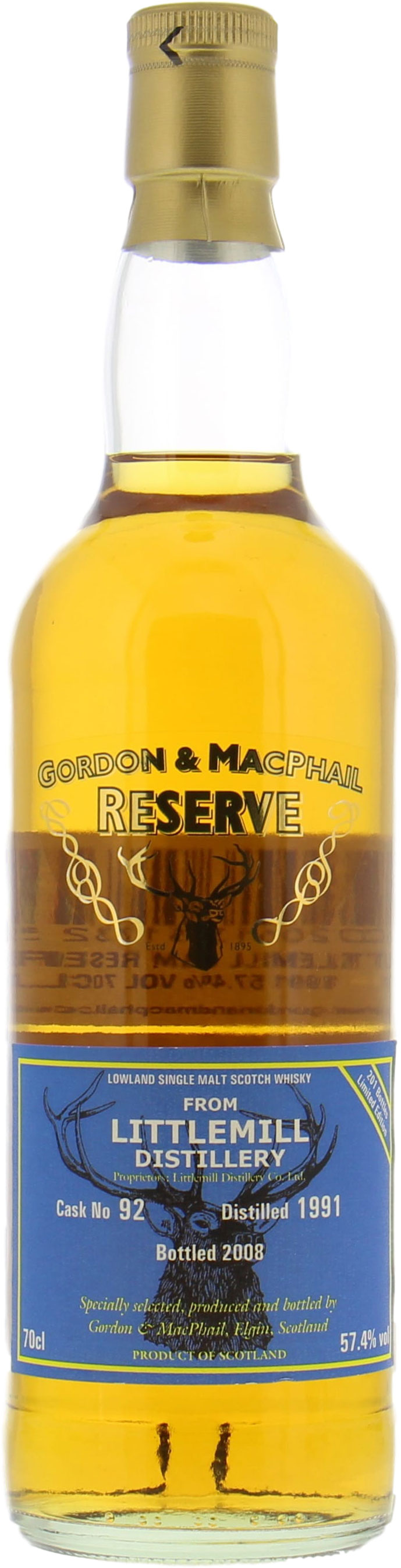 Littlemill - 17 Years Old Gordon & MacPhail Reserve Cask:92 57.4% 1991