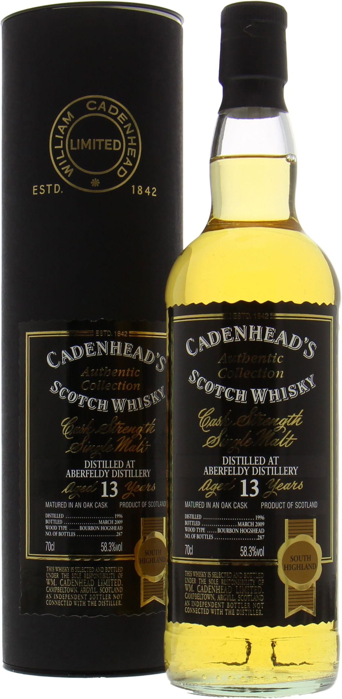 Aberfeldy - 13 Years Old Cadenhead Authentic Collection 58.3% 1996 In Original Container