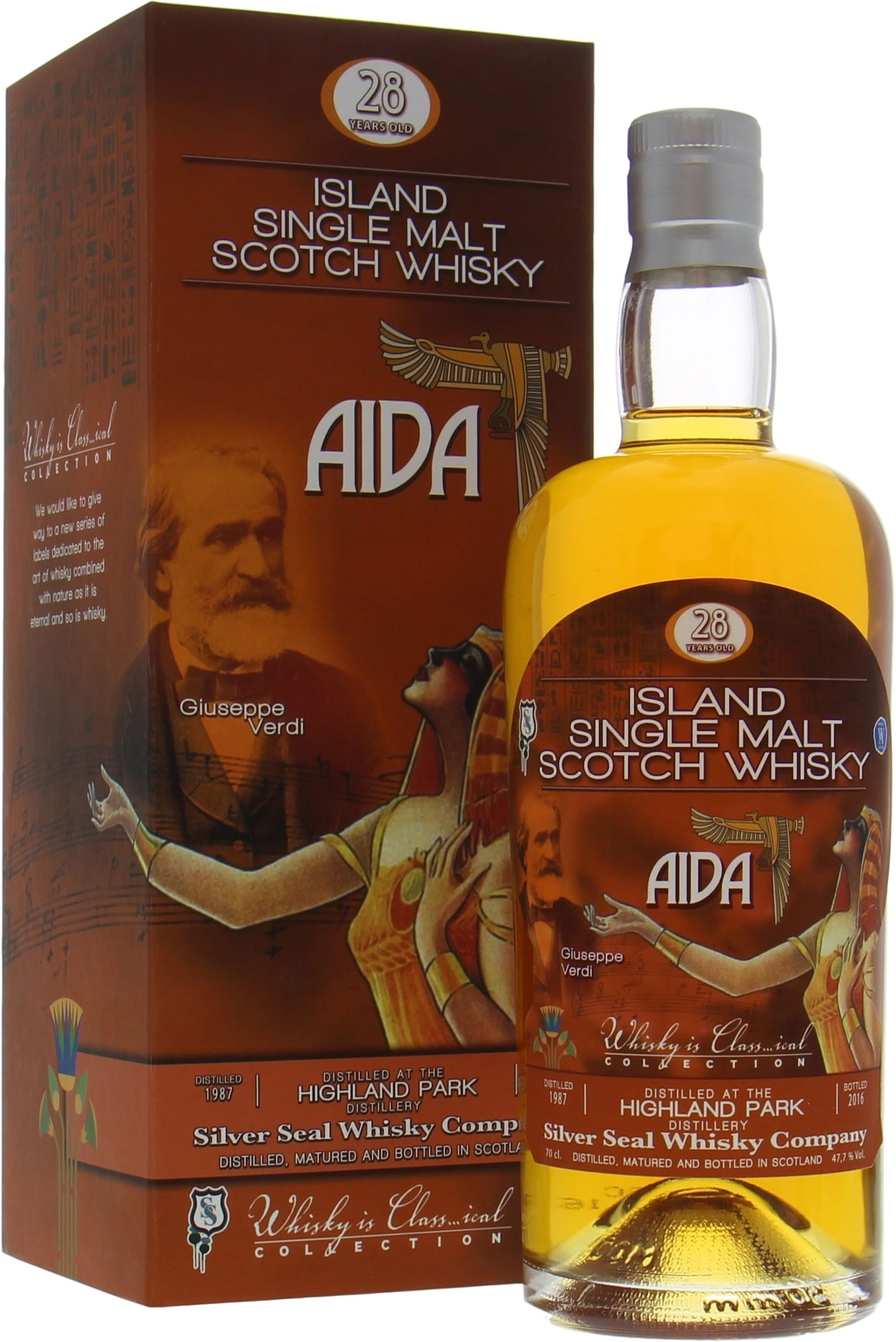 Highland Park - 28 Years Old Silver Seal Giuseppe Verdi Aida Cask:1555 47.7% 1987 In Original Container