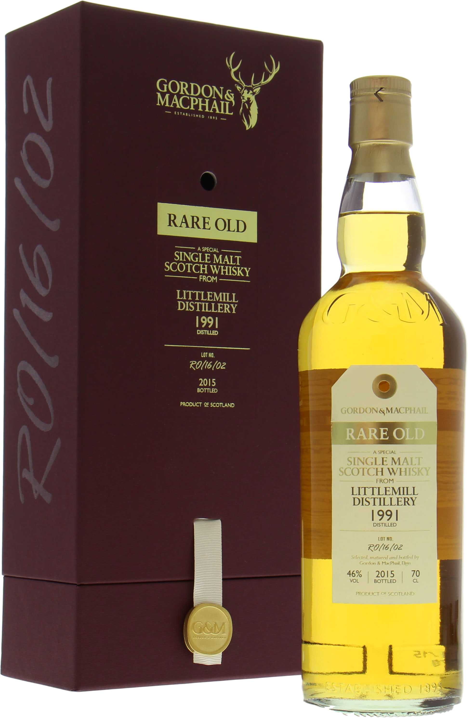 Littlemill - 1991 Rare Old Gordon & MacPhail Cask:RO/16/02 46% 1991 In Original Container