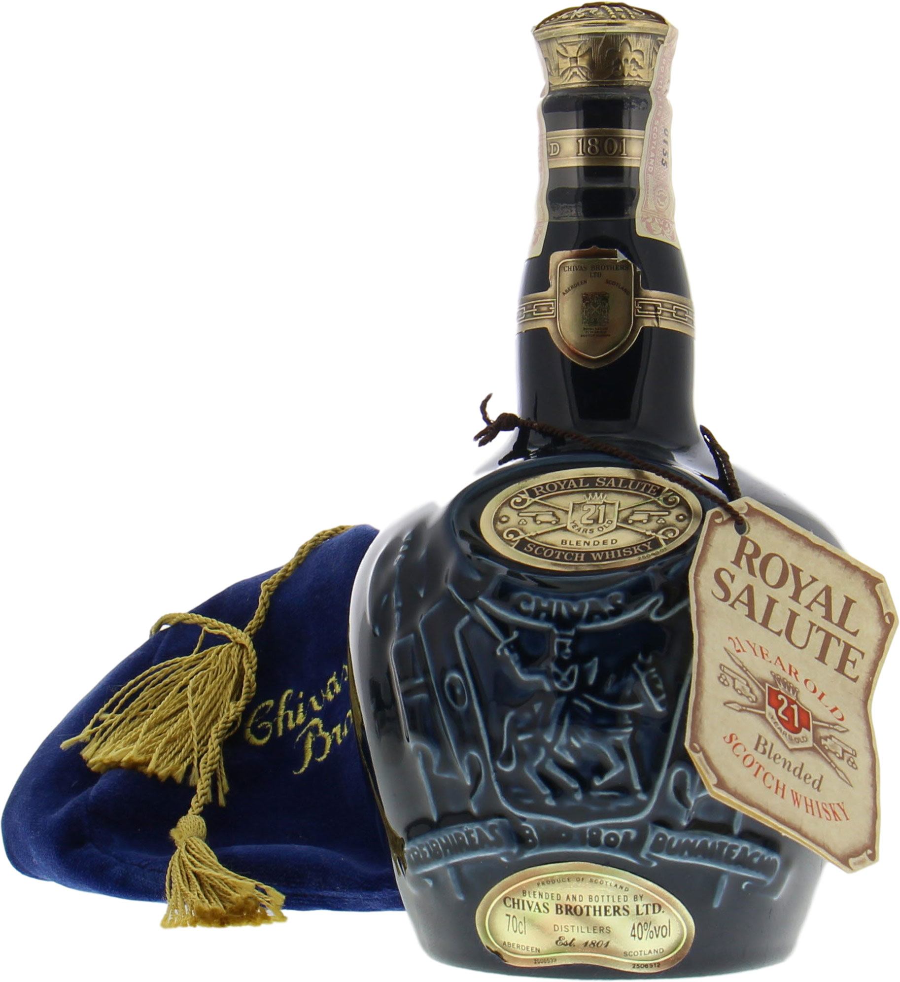 Royal Salute - 21 Yeas Old The Sapphire Flagon (90's edition) 40% NV In original velvet sack