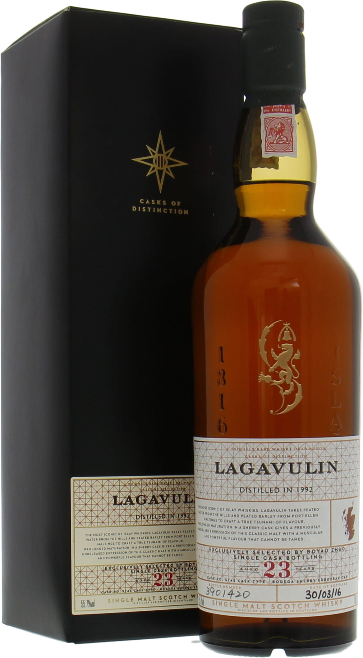 Lagavulin - 23 Years Old Single Cask 5745 Botteling For Boyao Zhao 55.7% 1992 In Original Container