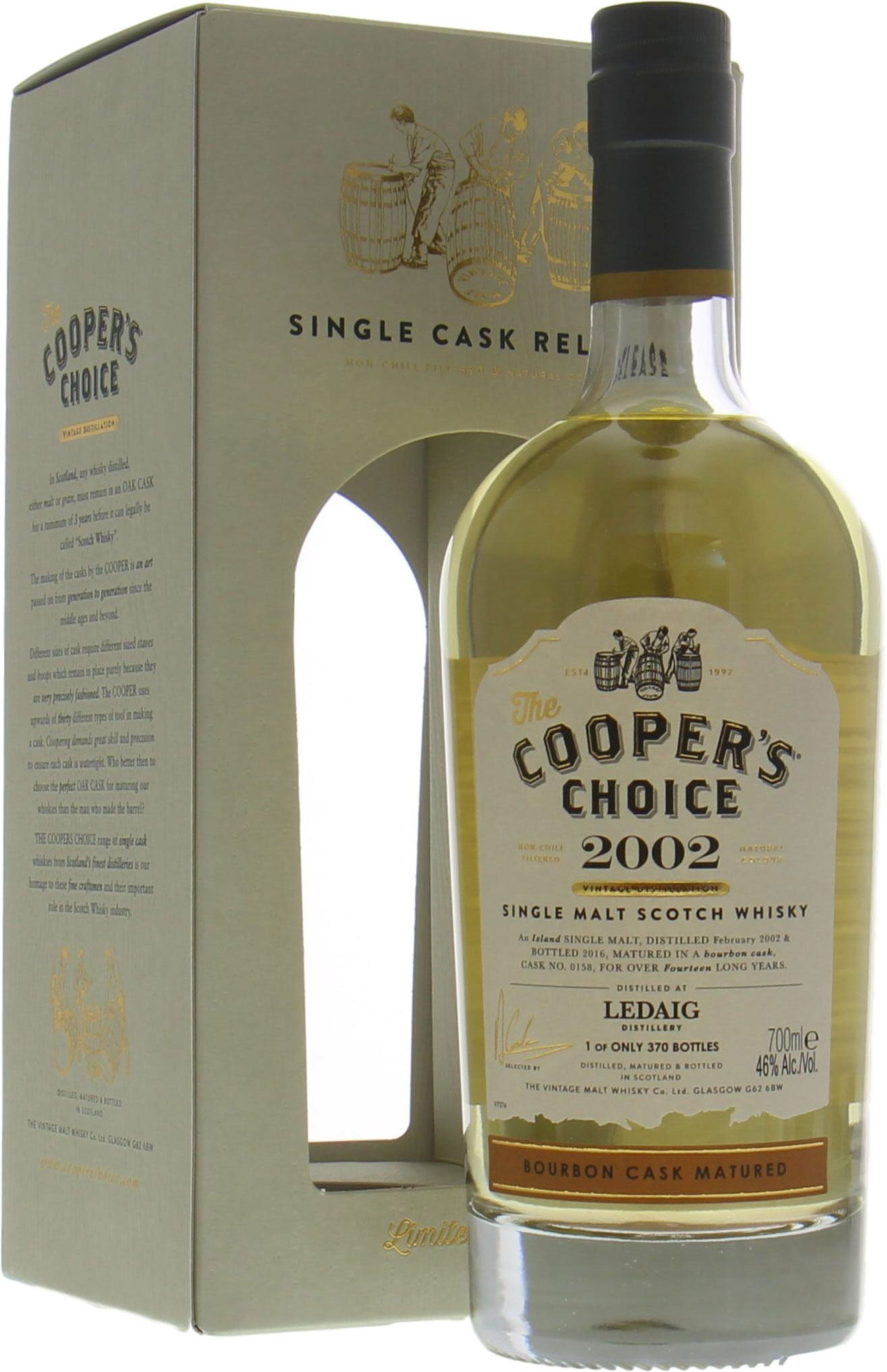 Ledaig - 14 Years Old Cooper's Choice Cask:0158 46% 2002 In Original Container