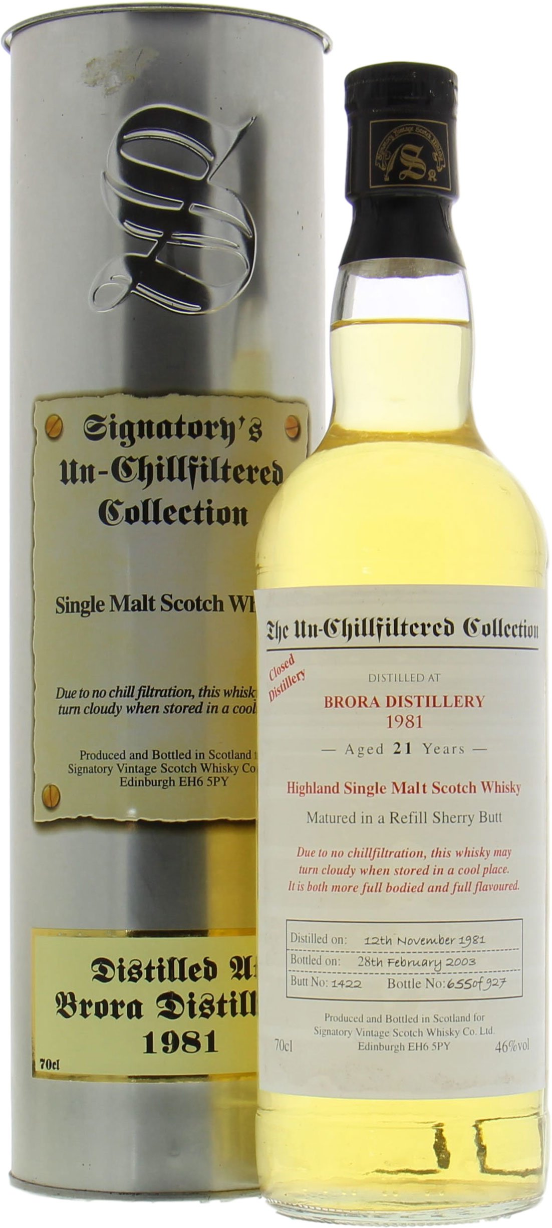 Brora - 21 Years Old Signatory Vintage Cask:1422 46% 1981 In Original Container
