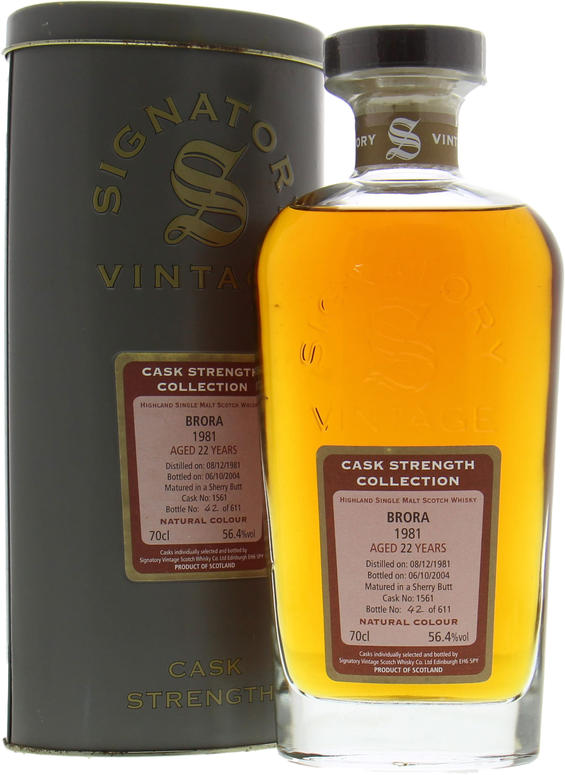 Brora - 22 Years Old Signatory Vintage Cask Strength Cask:1561 56.4% 1981 In Original Container