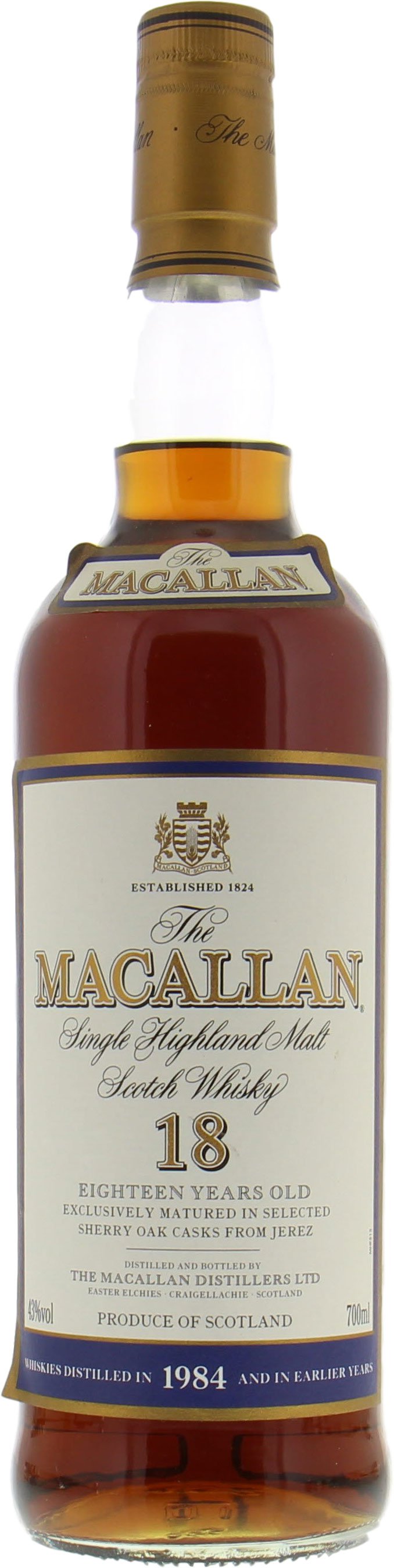 Macallan - 18 Years Old Vintage 1984 43% 1984 No Original Container Included!
