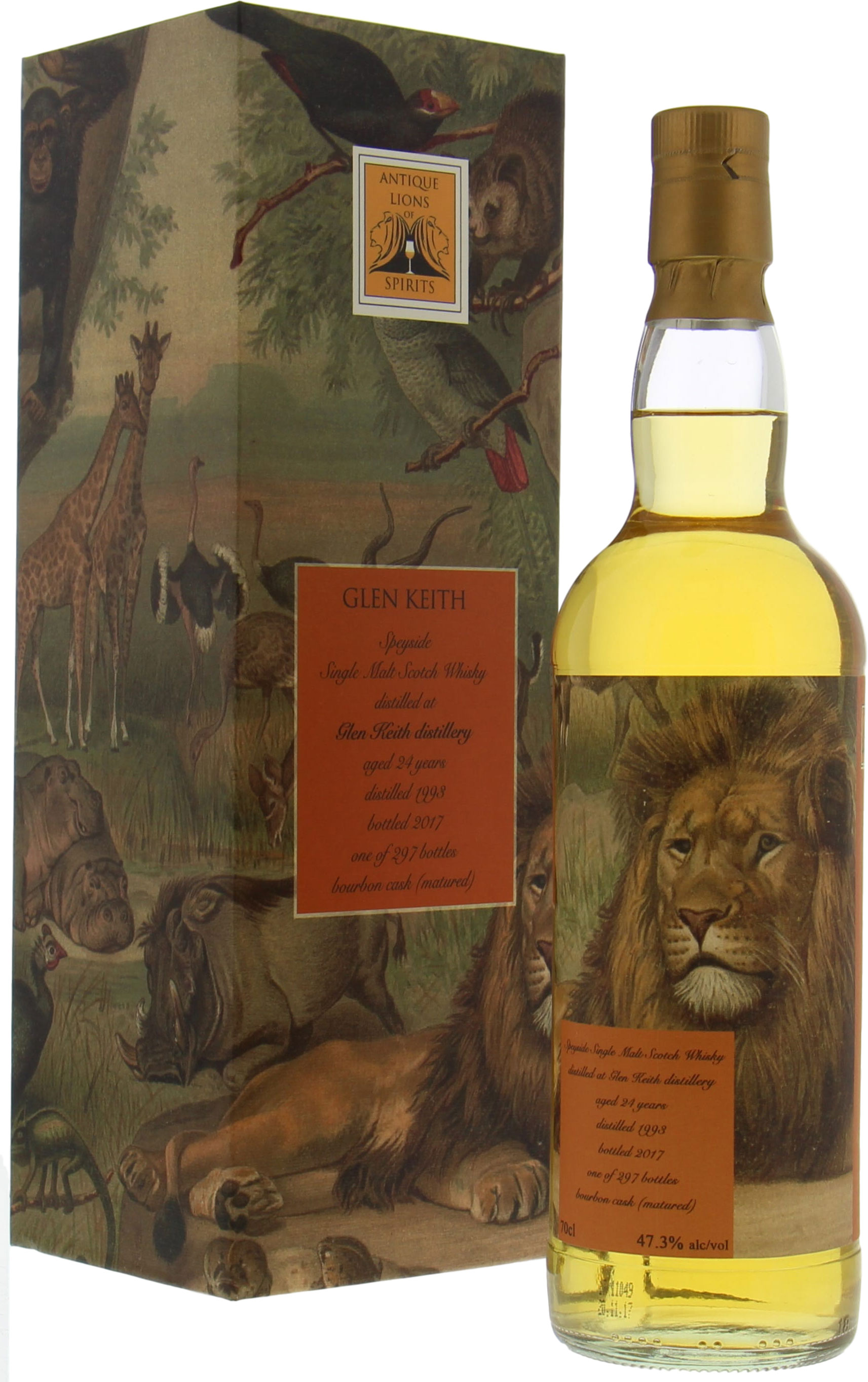 Glen Keith - 24 Years Old Antique Lions of Spirits Savannah Series 47.3% 1993 In Original Container