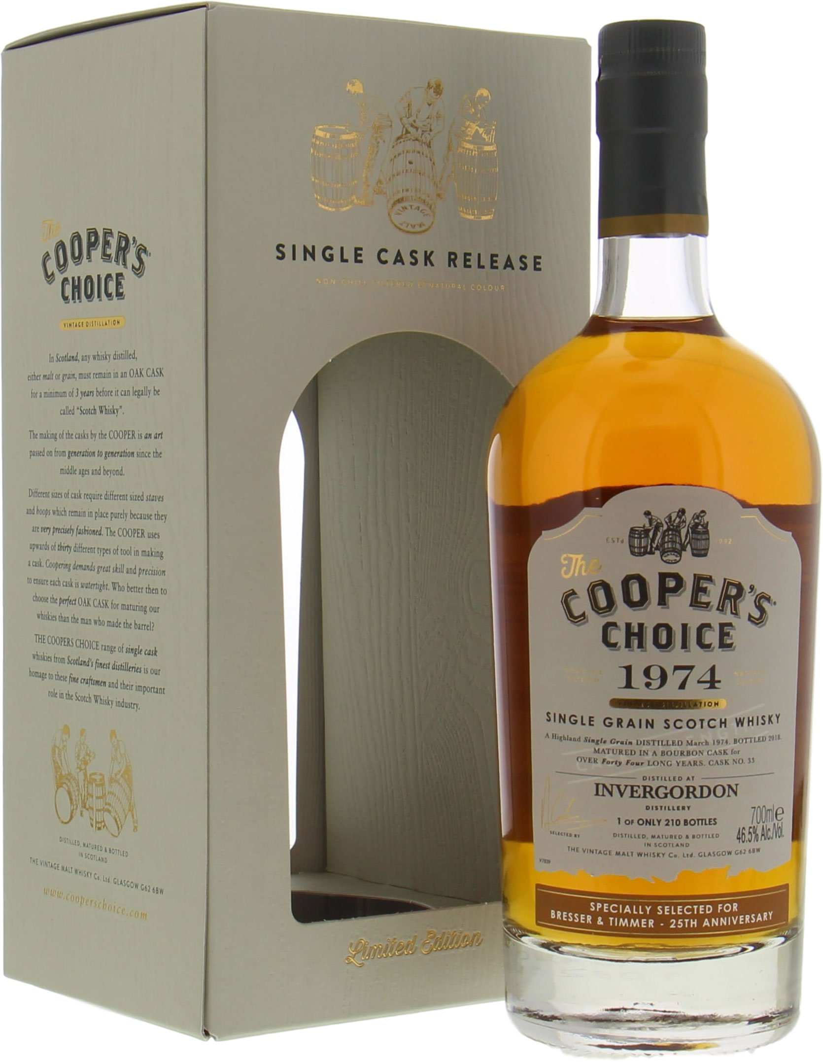 Invergordon - 44 Years Old  Cooper's Choice Cask 33 for Bresser & Timmer 46.5% 1974 In original Container