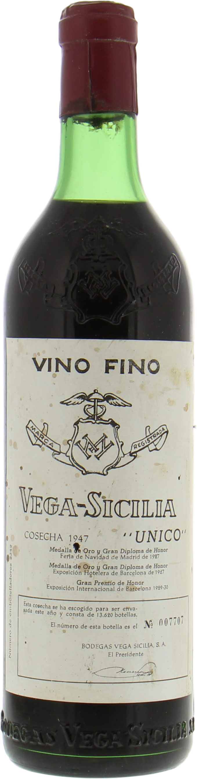 Vega Sicilia - Unico 1947 Top shoulder, from the private cellar of the former cellar master of Vega Sicilia
