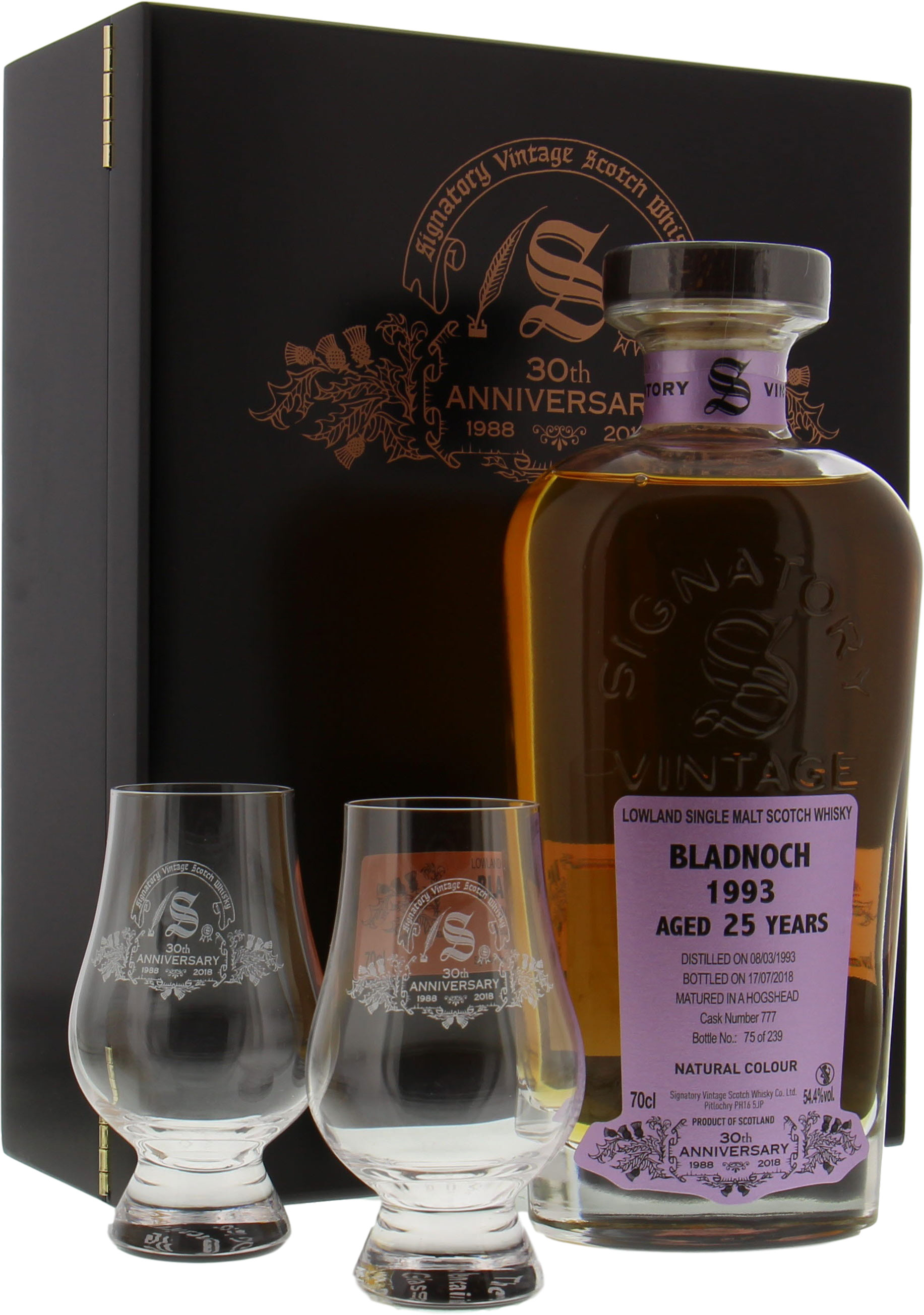 Bladnoch - 25 Years Old Signatory 30th Anniversary Cask 777 54.4% 1993 In Original Wooden Container