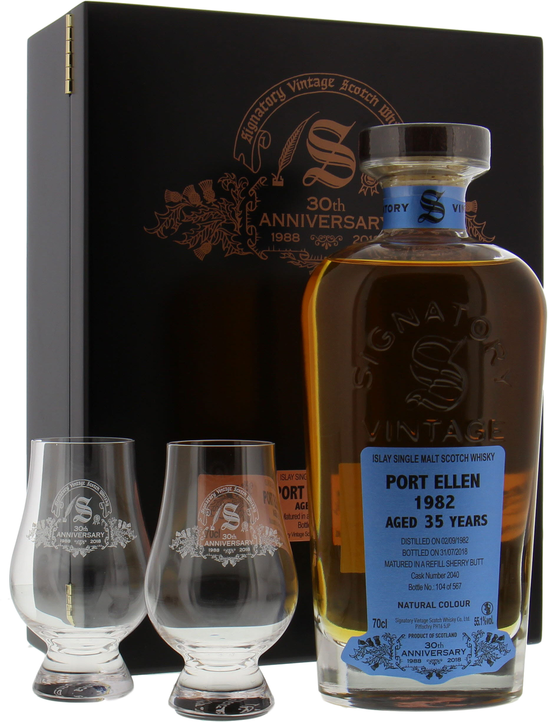 Port Ellen - 35 Years Old Signatory 30th Anniversary Cask 2040 55.1% 1982 In Original Wooden Container