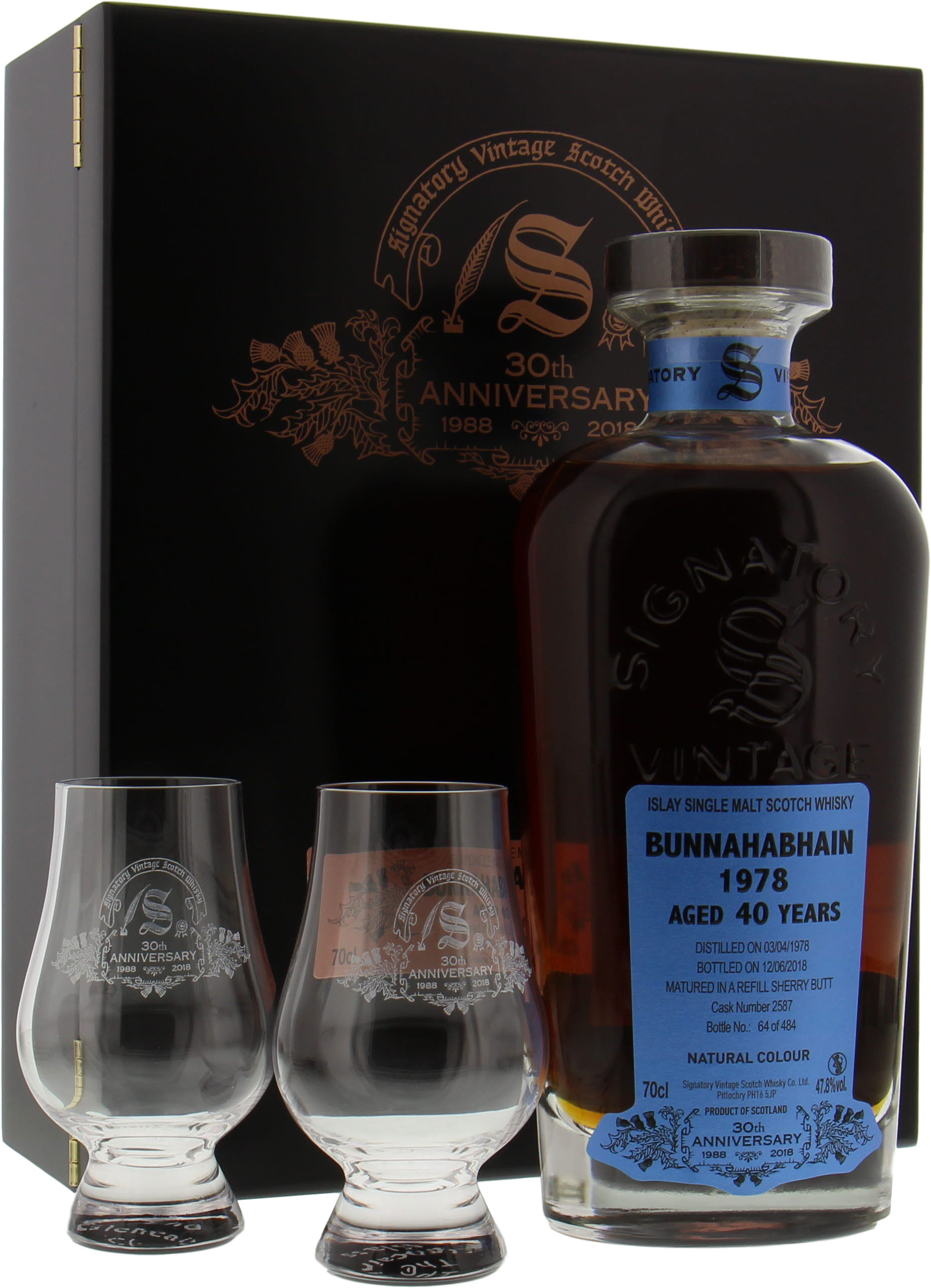 Bunnahabhain - 40 Years Old Signatory 30th Anniversary Cask 2587 47.8% 1978 In Original Wooden Container