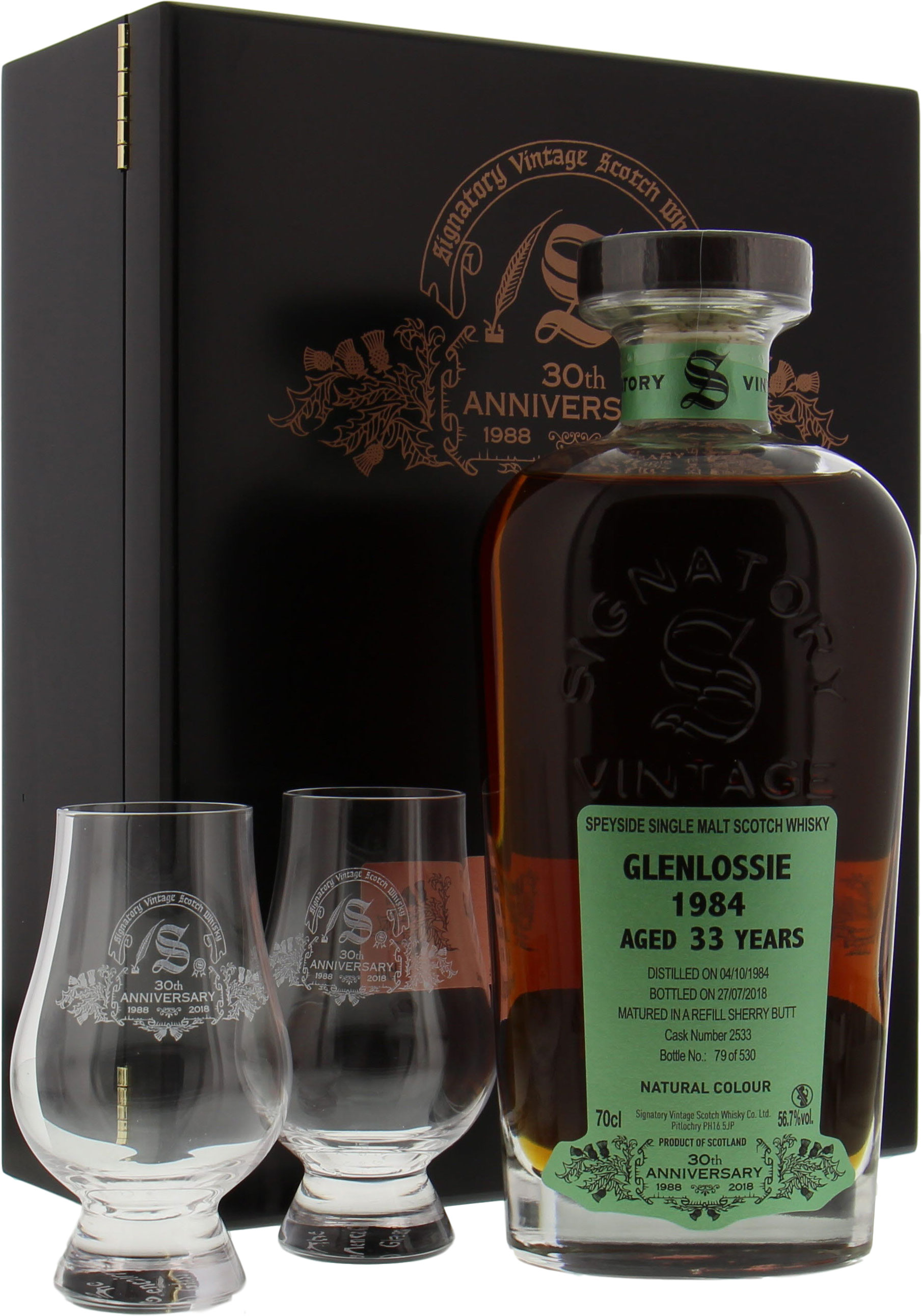 Glenlossie  - 33 Years Old Signatory 30th Anniversary Cask 2533 56.7% 1984 In Original Wooden Container