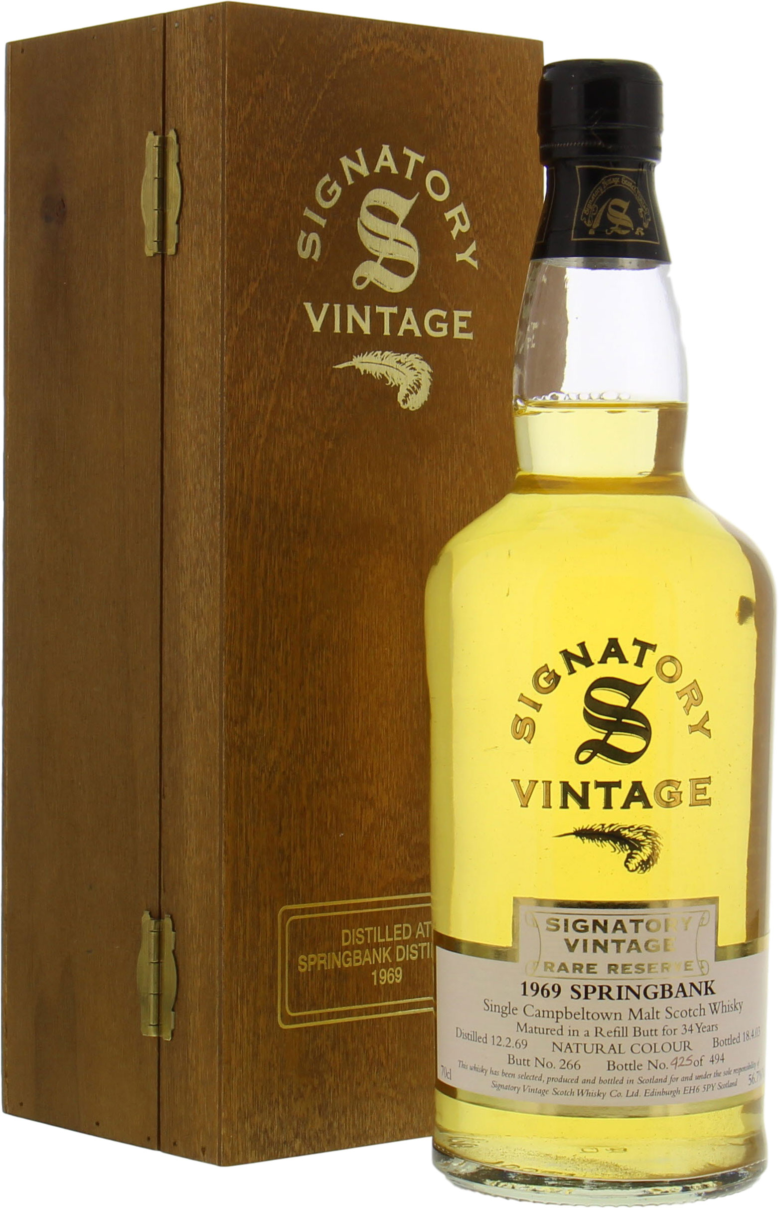 Springbank - 34 Years Old Signatory Rare Reserve Cask 266 56.7% 1969 In original Wooden Box