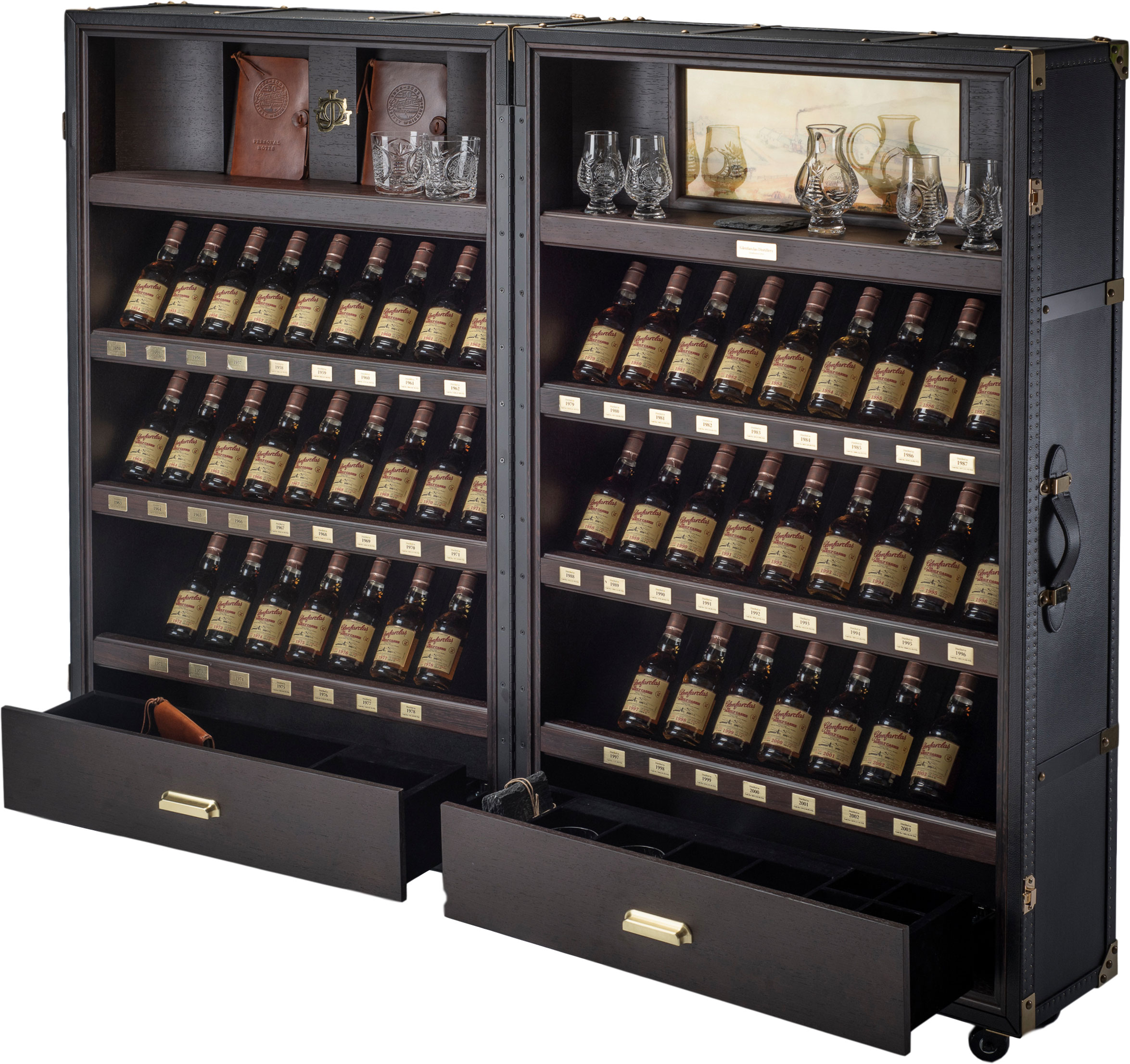 Glenfarclas - 1954-2003 fifty whiskies suitcase 1954-2003 In Original Suitcase