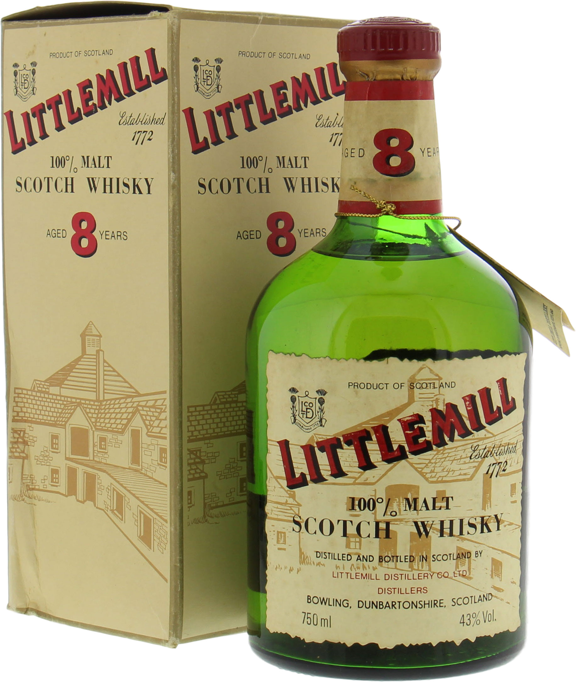 Littlemill - 8 Years Old Green Dumpy Red Capsule 43% NV In Original Container