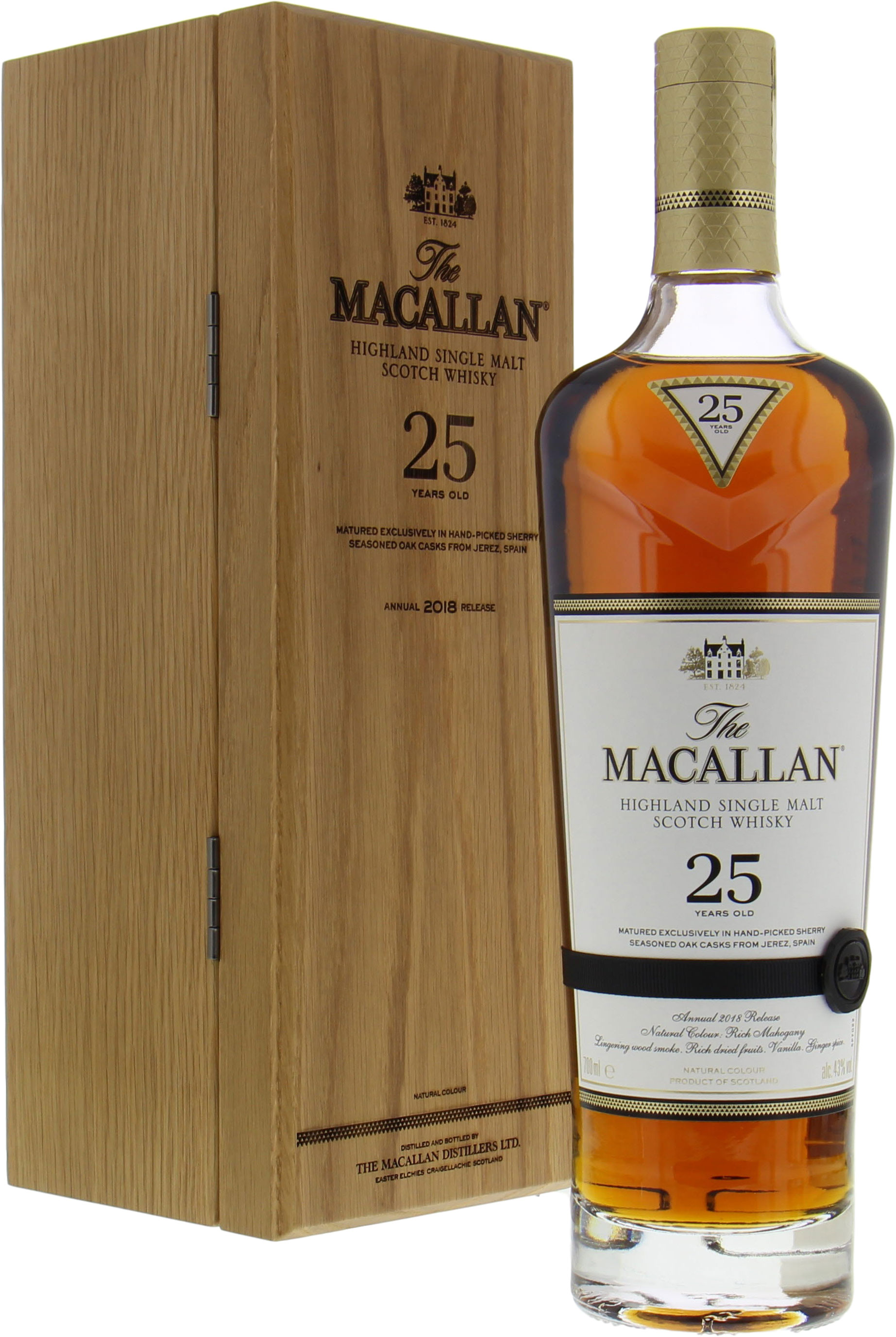 Macallan - 25 Years Old Sherry Oak 43% NV In Original Wooden Case