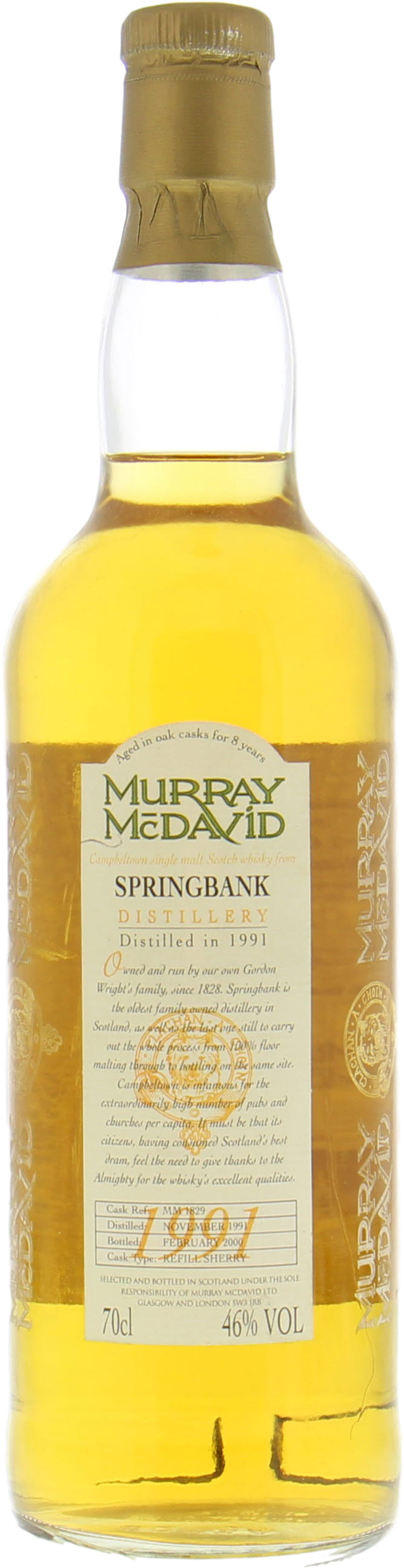 Springbank - 8 Years Old Murray McDavid Cask MM1829 46% 1991 No Original Container