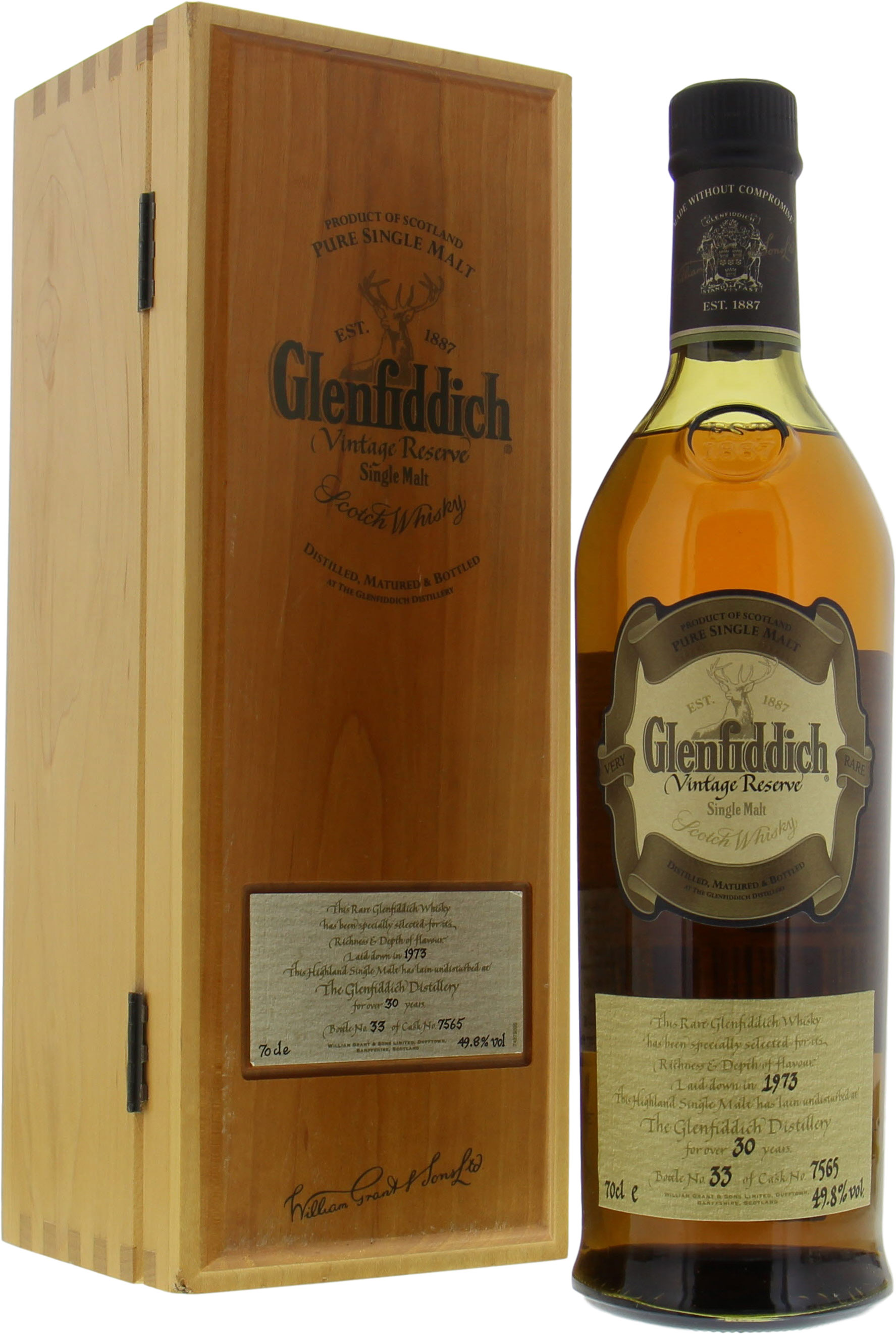 Glenfiddich - 30 Years Old Vintage Reserve Cask 7565 49.8% 1973 In Original Wooden Case