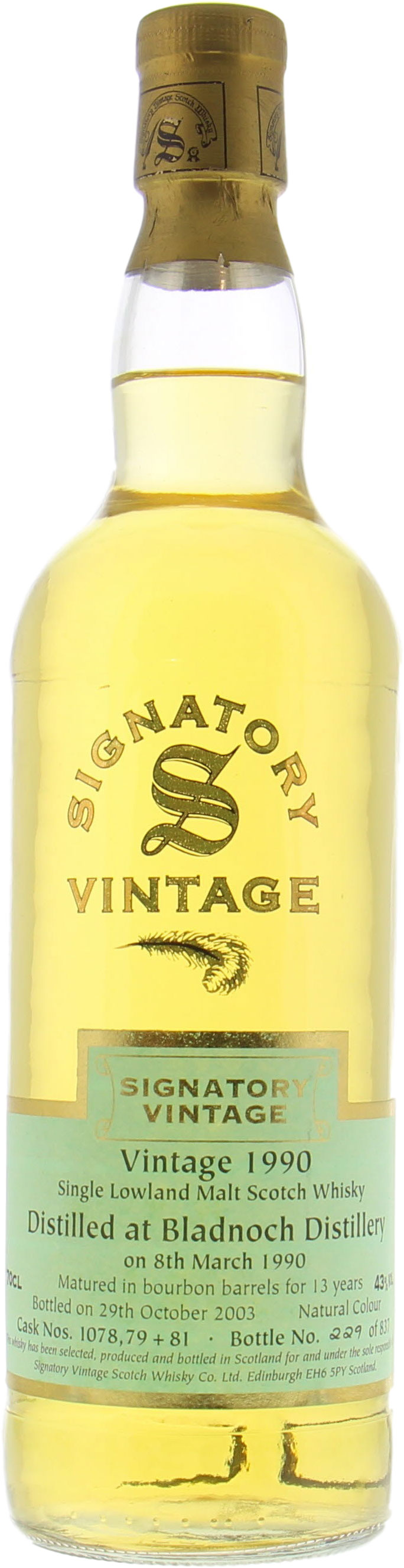 Bladnoch - 13 Years Old Signatory Vintage Cask 1078+79+81 43% 1990 No Original Container