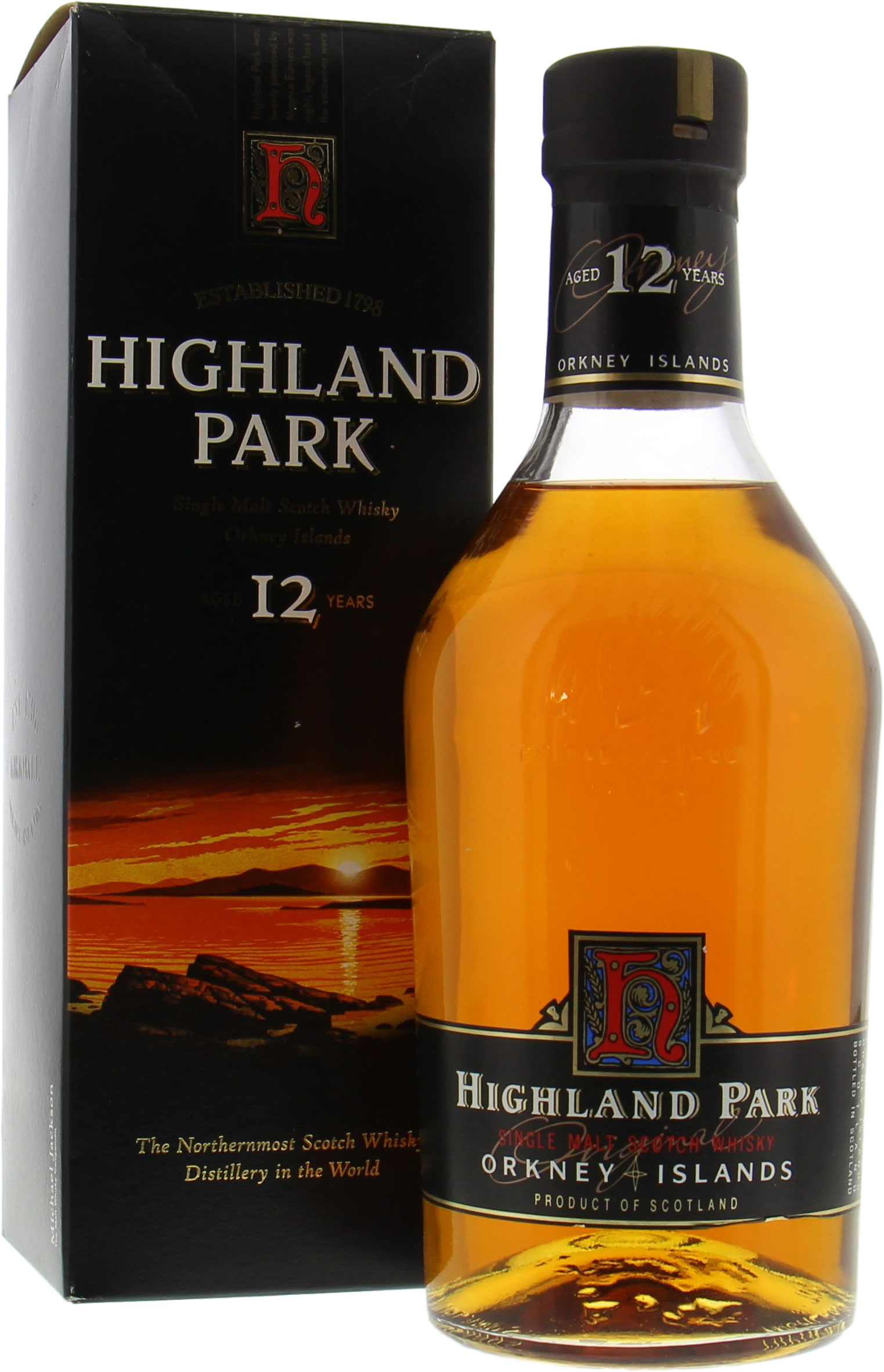 Highland Park - 12 Years Old Dumpy Bottle Short Black Band Type Label 40% NV NO OC