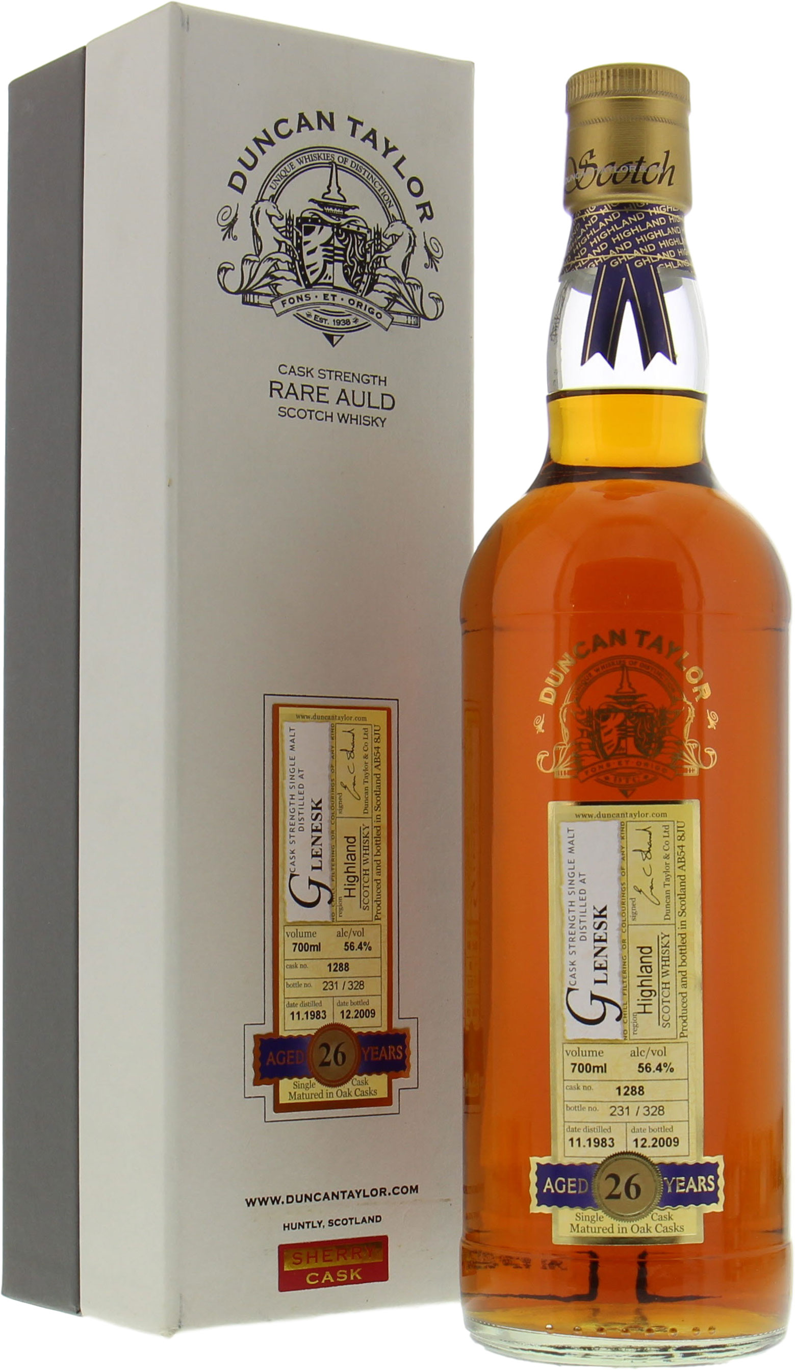 Glenesk - 28 Years Old Rare Auld Duncan Taylor Cask 1288 56.4% 1983 In Original Container