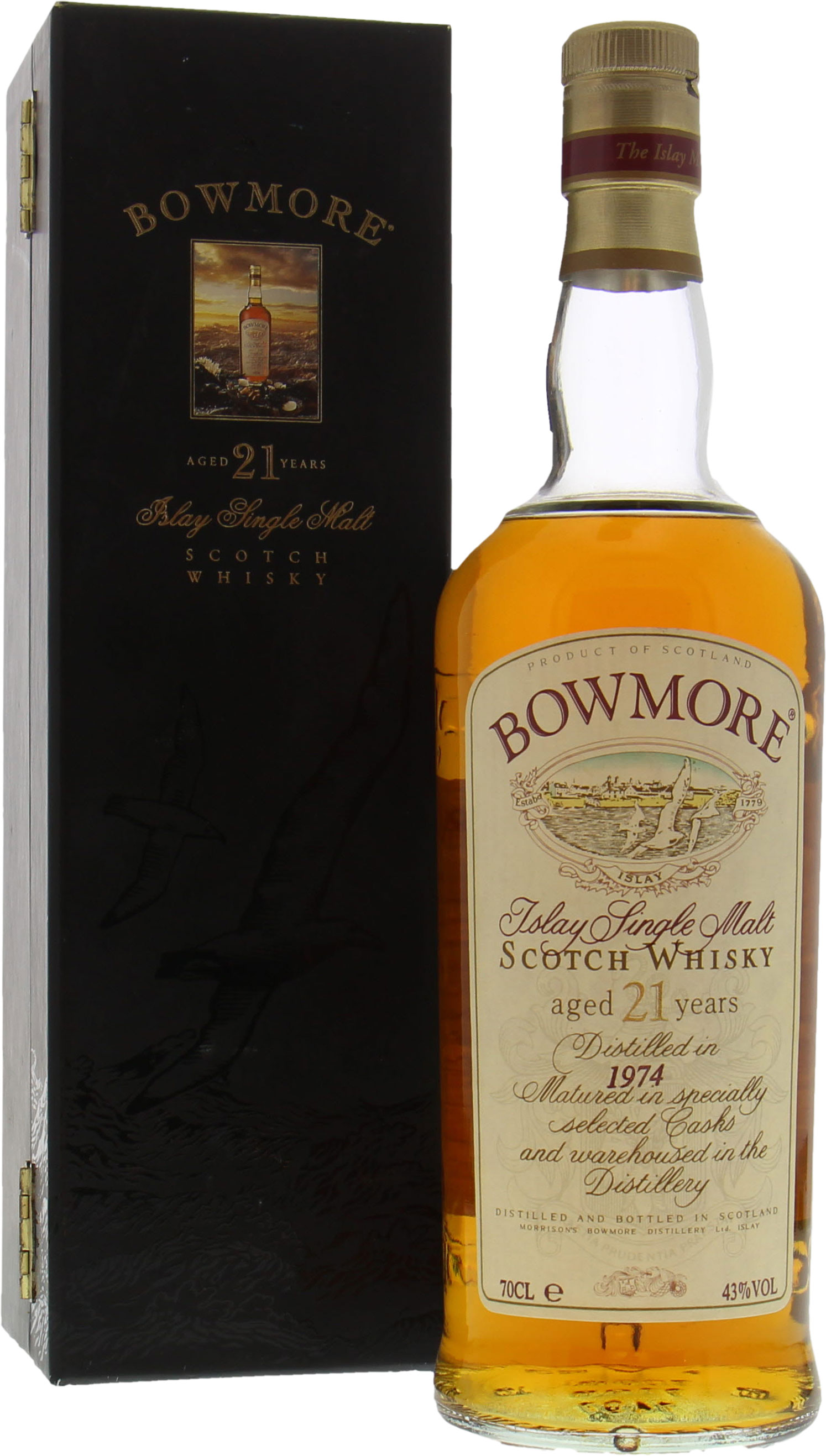 Bowmore - 1974 21 Years Old 43% 1974 In original Box