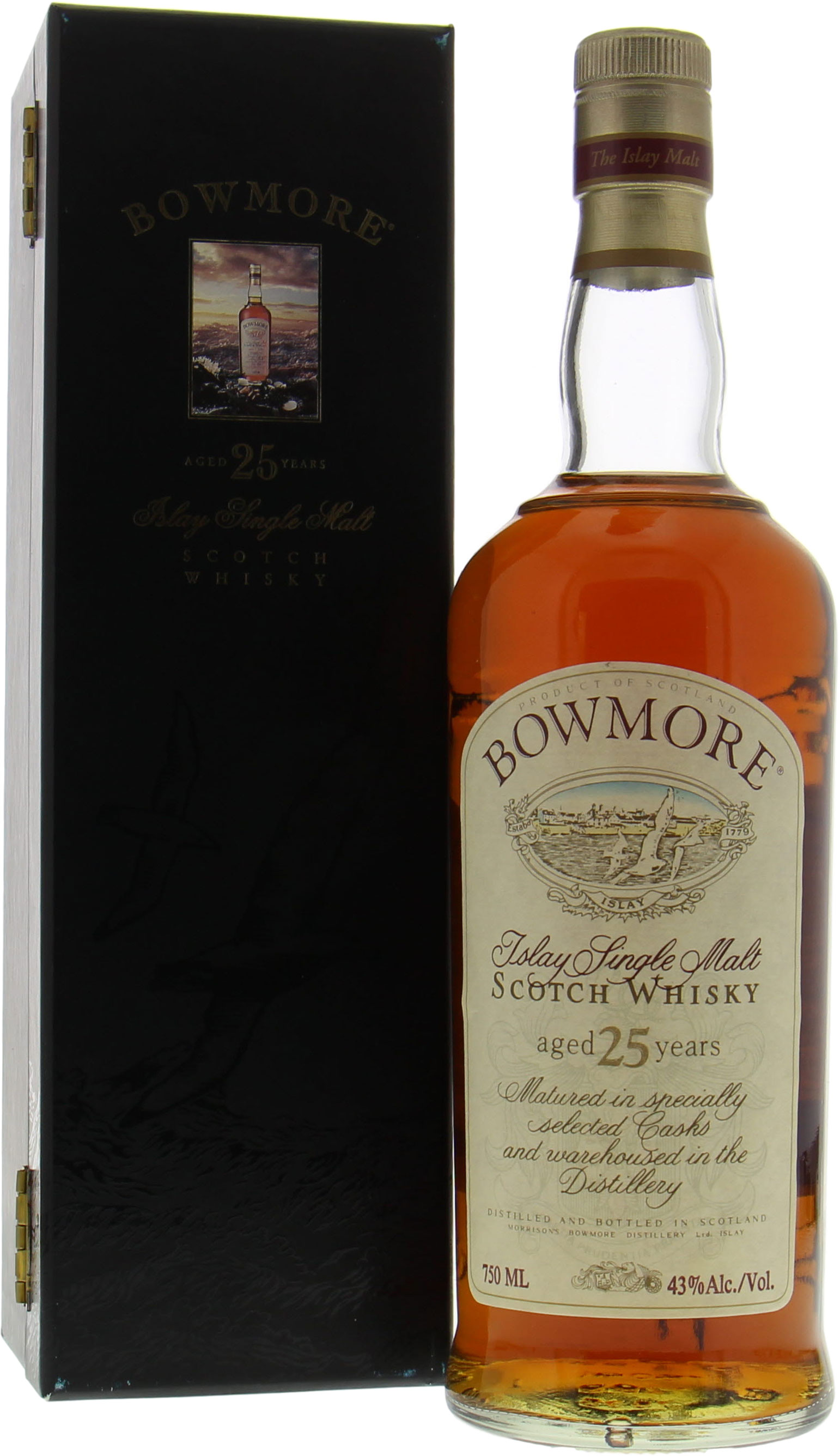 Bowmore - 25 years Old Seagulls Old label 43% NV In Original Container