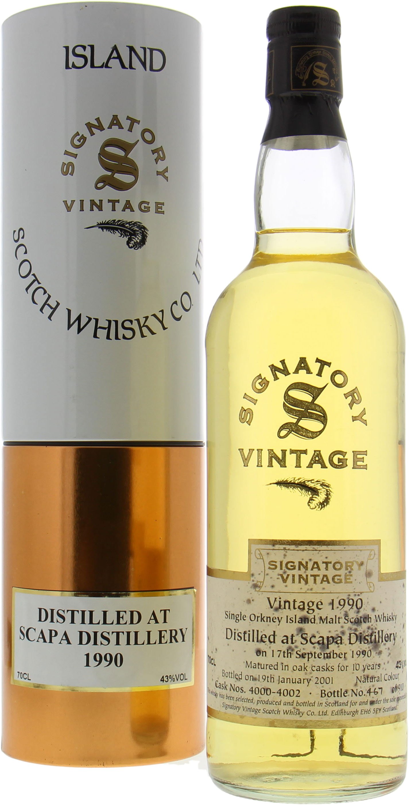 Scapa - 10 Years Old Signatory Vintage Cask 4000-02 43% 1990 In original Container