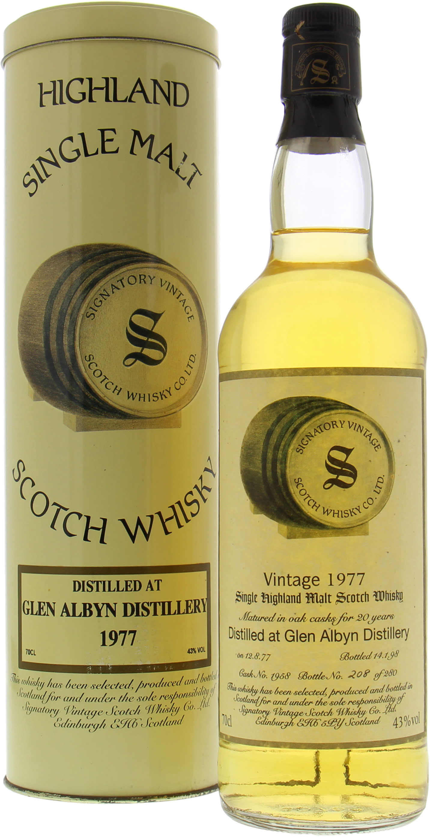 Glen Albyn - 1977 20 Years Signatory Vintage Collection Cask 1958 43% 1977 In Original Container