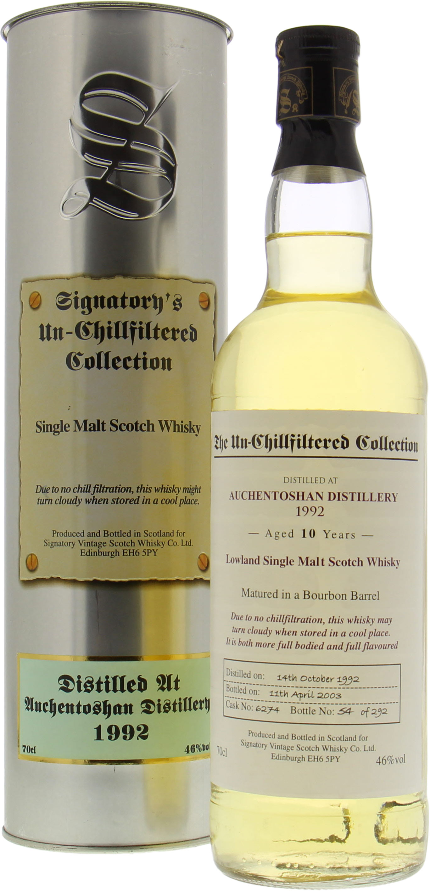 Auchentoshan - 10 Years Old Signatory Un-Chillfiltered Collection 46% 1992 In Original Container