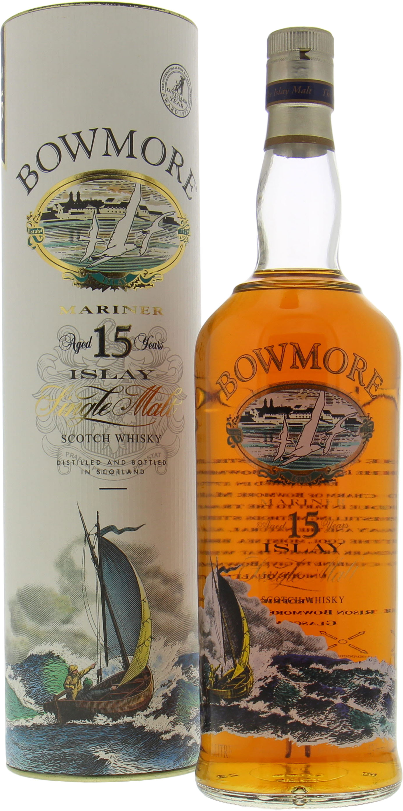 Bowmore - Mariner Glass printed label with gulls and ship 43% NV