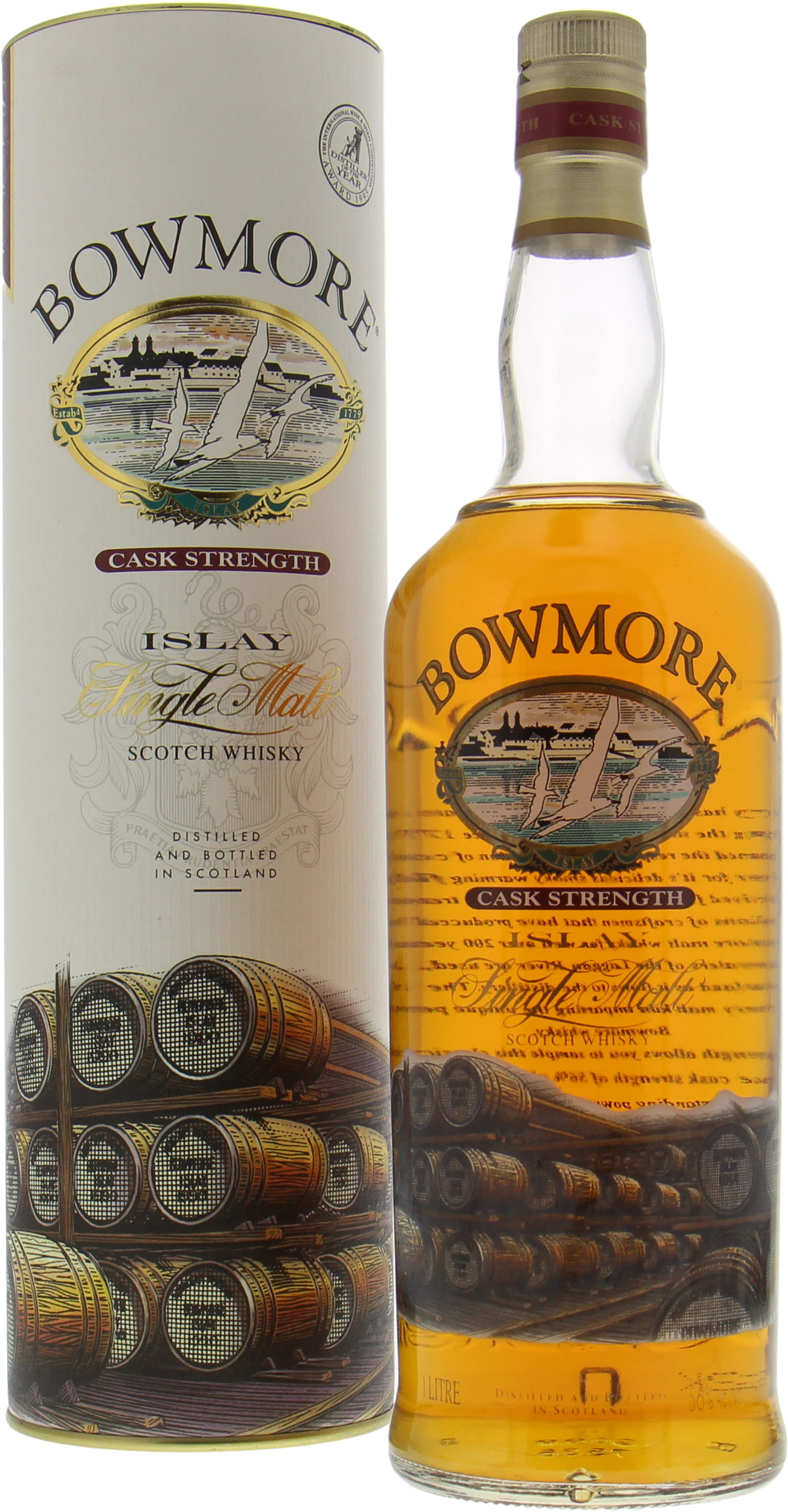 Bowmore - Cask Strength Glass Printed Label 56% NV In Original Container