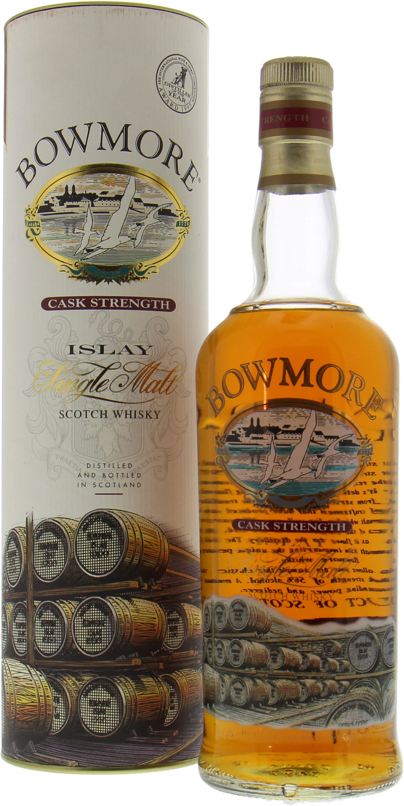 Bowmore - Cask Strength Glass Printed Label red striped capsule 56% NV