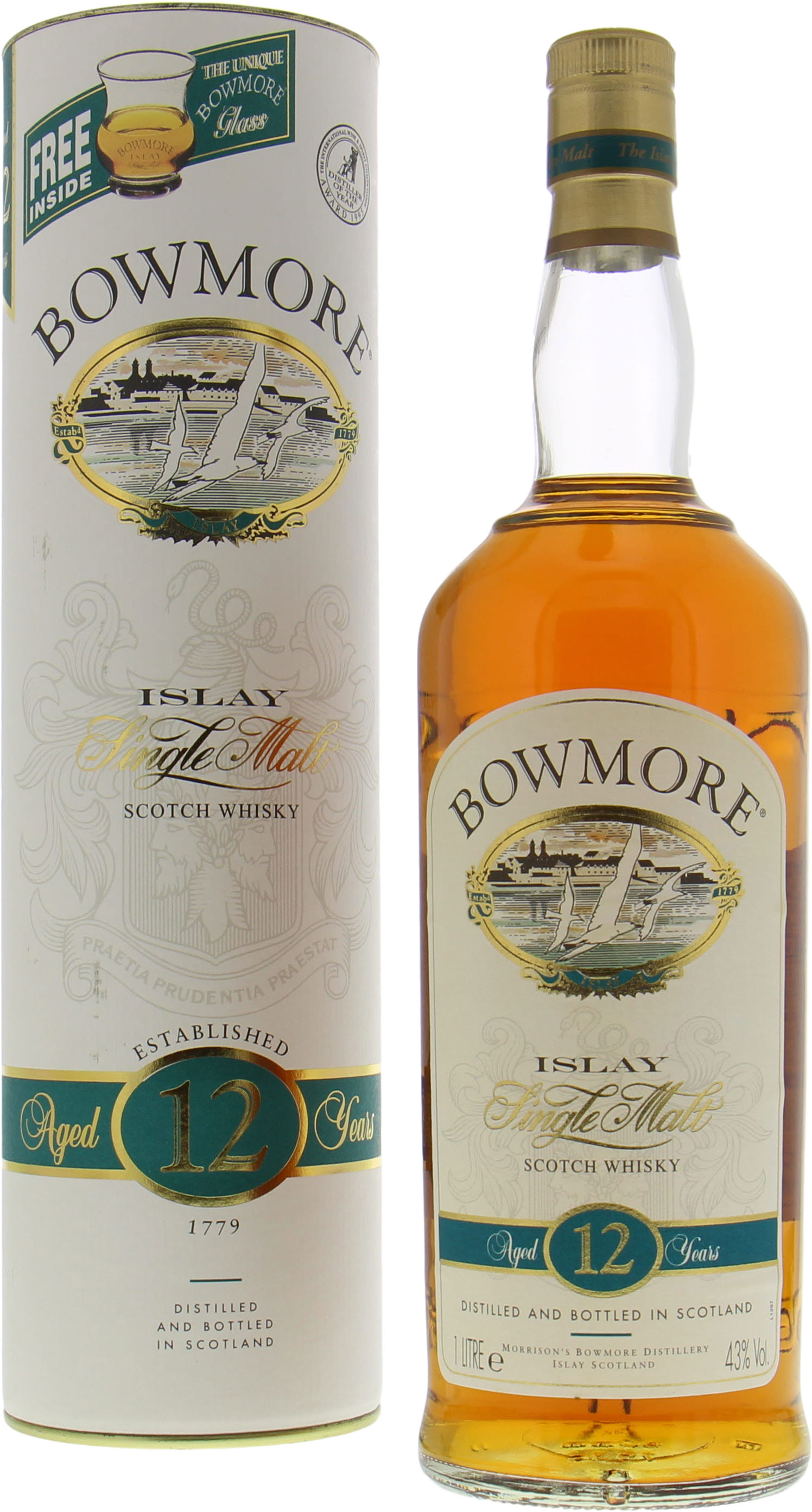 Bowmore - 12 Years Old Glass Old Label 1 liter 40% NV In Original Container