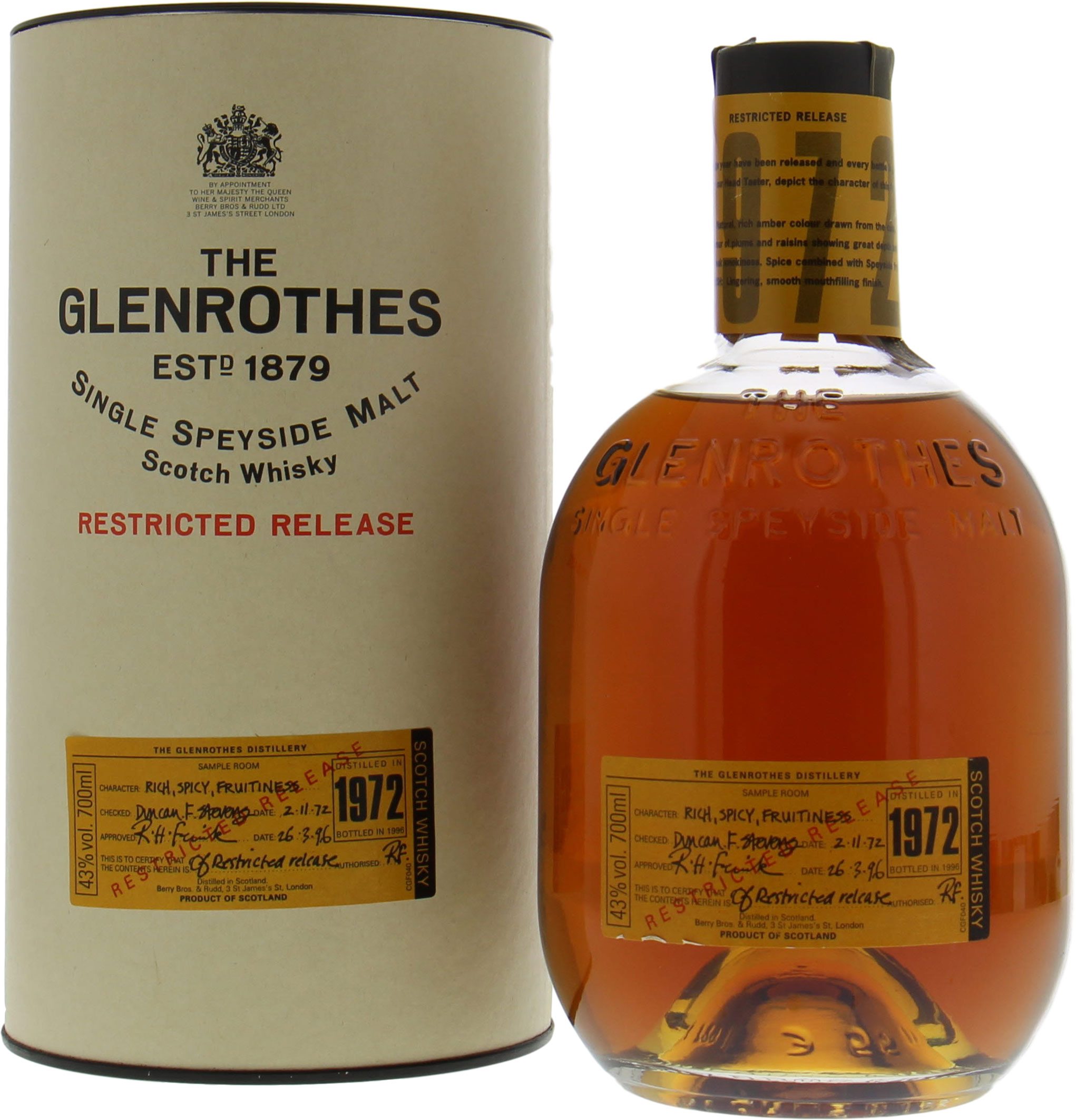 Glenrothes - 1972 Restricted Release Approved 26.03.1996 43% 1972 In Original Container