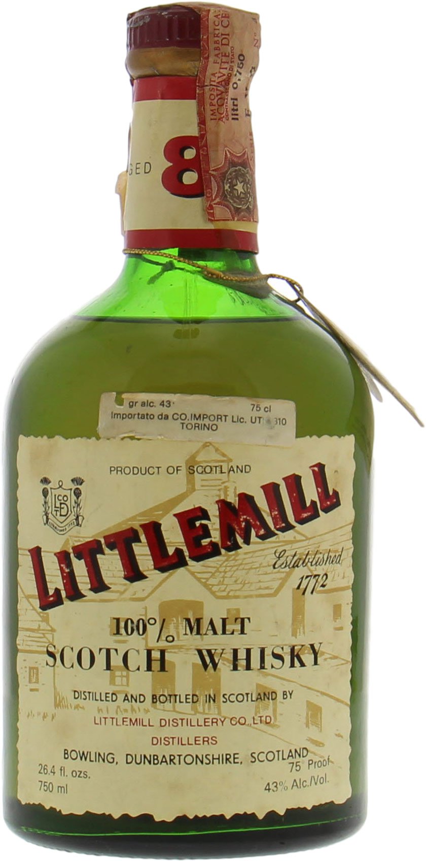 Littlemill - 8 Years Green Dumpy Red Capsule 43% NV In Original Container