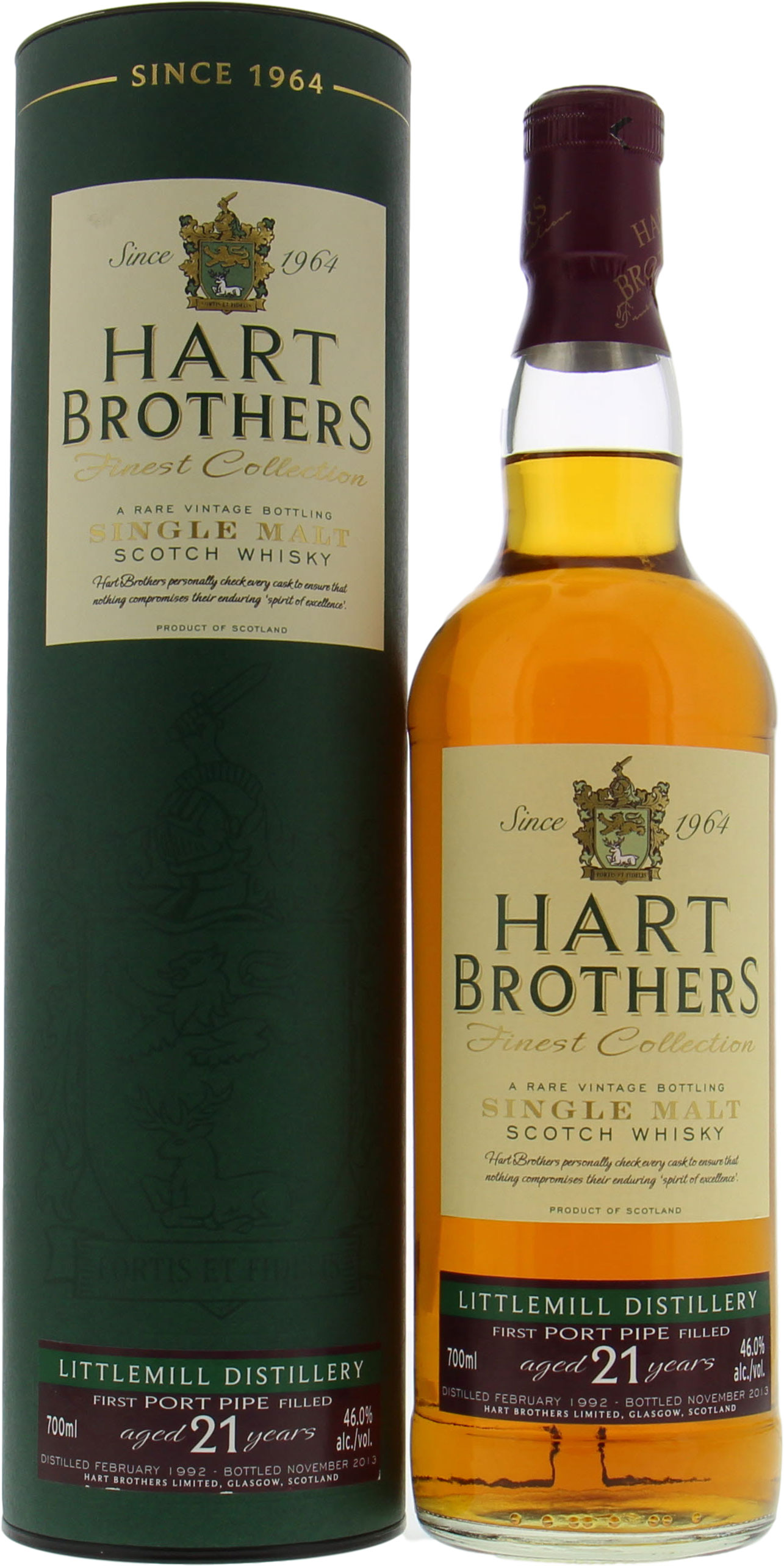 Littlemill - 21 Years Old Hart Brothers Port Pipe 46% 1992 In Original Container