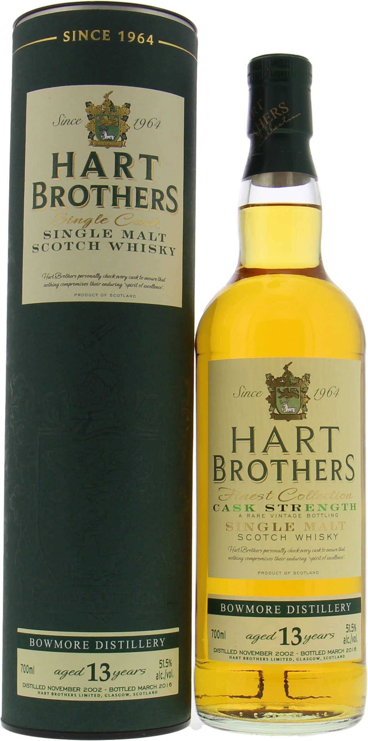 Bowmore - 13 Years Old Hart Brothers Cask Strength 51.5% 2002 In Original Container
