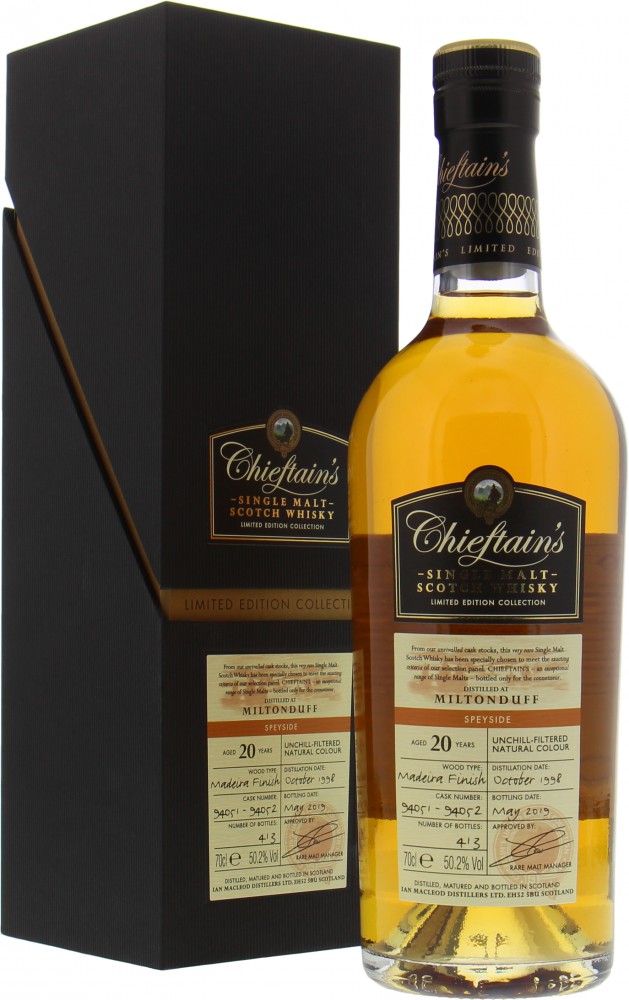 Miltonduff - 20 Years Old Chieftain's Cask 94051 and 94052 50.2% 1998 In Original Box