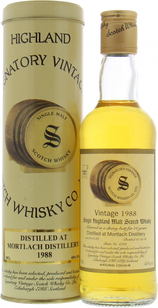 Mortlach - 14 Years Old Signatory Vintage Cask 4724 43% 1988 In Original Container 10023