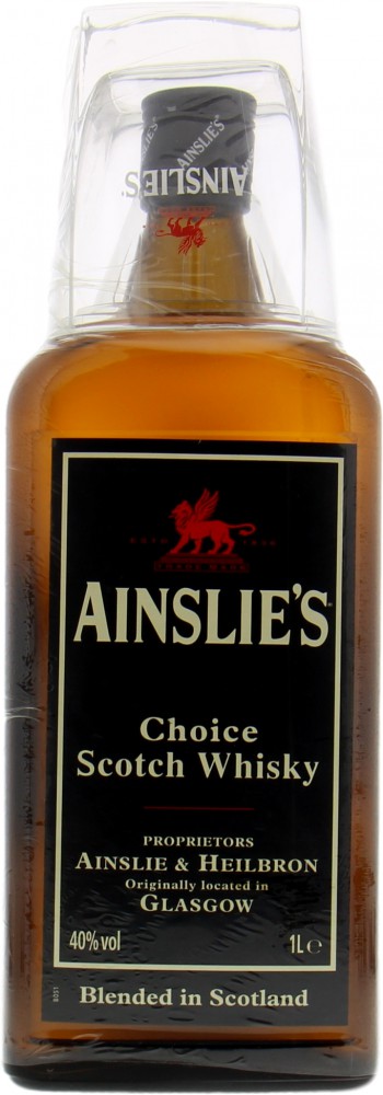 Ainslie & Heilbron - Ainslie's Choice Scotch Whisky Square Bottle 40% NV With Original Glass