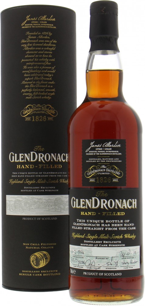 Glendronach - 25 Years Old Hand-filled at the distillery Single Cask 5086 54.7% 1994 In original Box 10038
