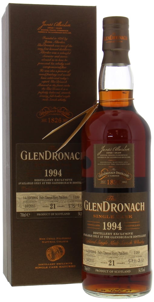 Glendronach - 21 Years Old Distillery Exclusive Cask 1189 54.1% 1994 In Orginal (damaged) Box