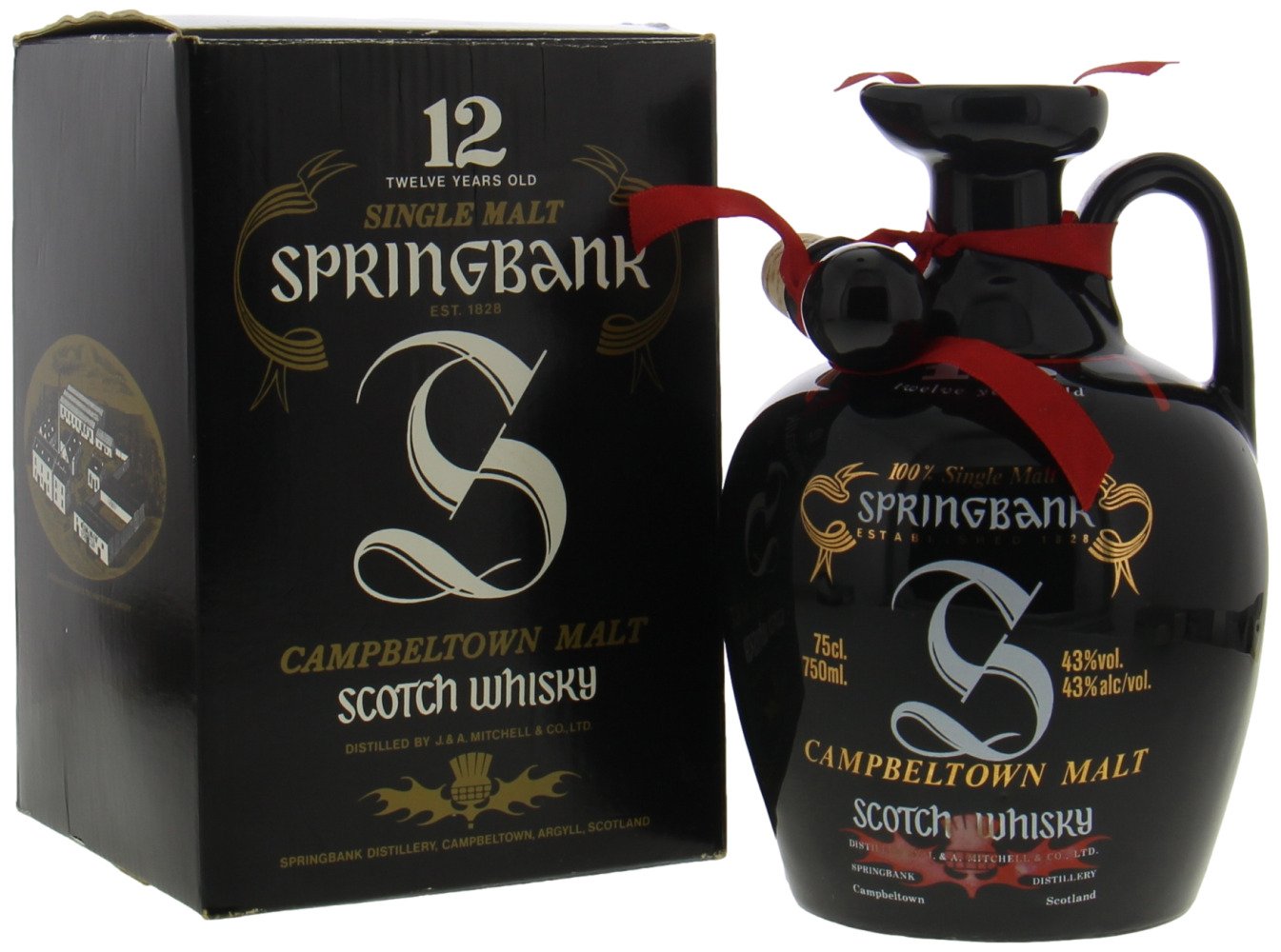 Springbank - 12 Years Old Label 100% Single Malt Black Ceramic Jug with Corkstopper 43% NV In Orginal Box