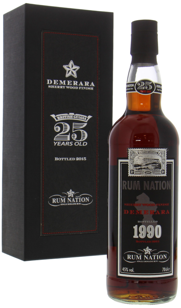 Rum Nation - 25 Years Old Demerara Sherry Wood Finish 50% 1990 In Original Box, slightly damaged 10065
