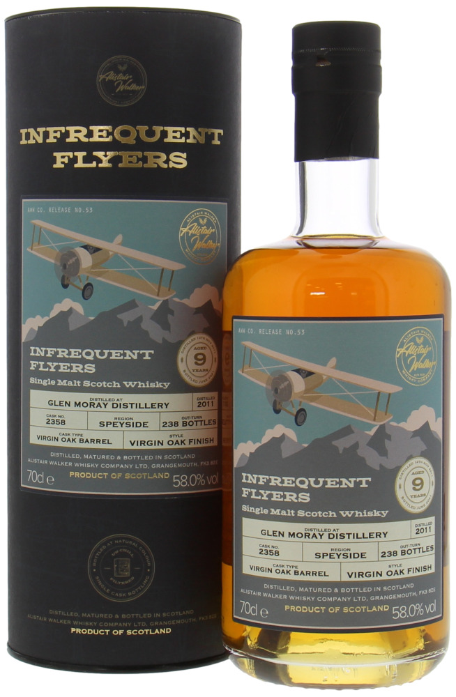 Glen Moray - 9 Years Old Infrequent Flyers Cask 2358 58% 2011 In Original Container