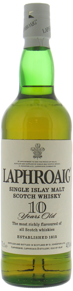 Laphroaig - 10 Years Old Feathered Crest Badge 40% NV No Necklabel and container included!